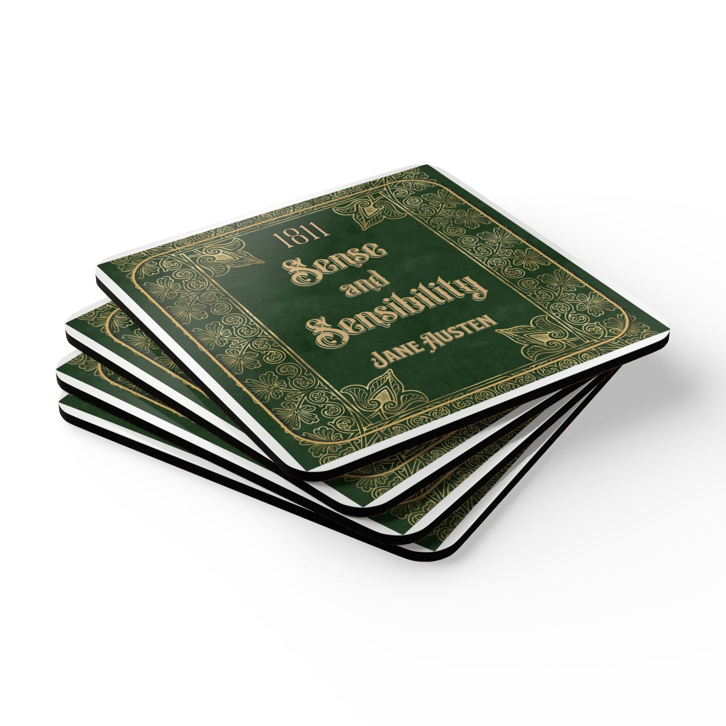 Jane Austen Coffee Mug Coasters, Sense And Sensibility Historical Romance Home Decor, Bookish Bookclub Literary Set of 4 Fan Art Gifts Home Decor Printify