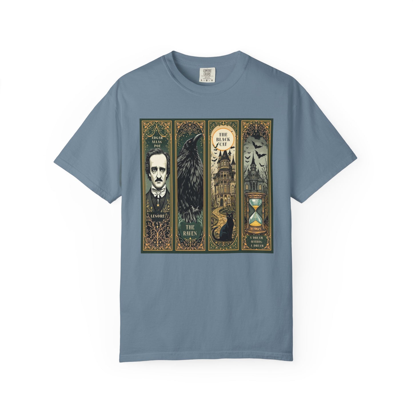 Edgar Allan Poe T-Shirt Gothic Graphic Tee The Raven Nevermore Quote Horror Literature Shirt Dark Academia Aesthetic Halloween Party Gift T-Shirt Printify Ice Blue S