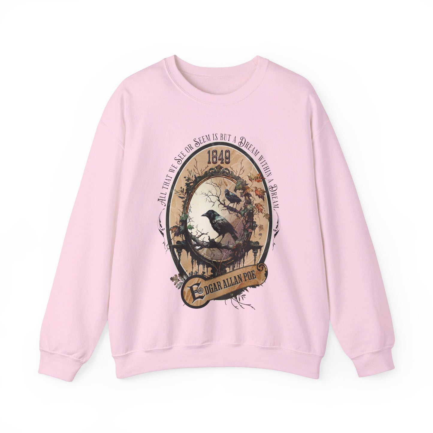 Edgar Allan Poe, A Dream Within A Dream Sweatshirt, Book Lover, Halloween, Haunting Gothic Gift, Light, Dark Academia, Horror Movie Sweater Sweatshirt Printify S Light Pink