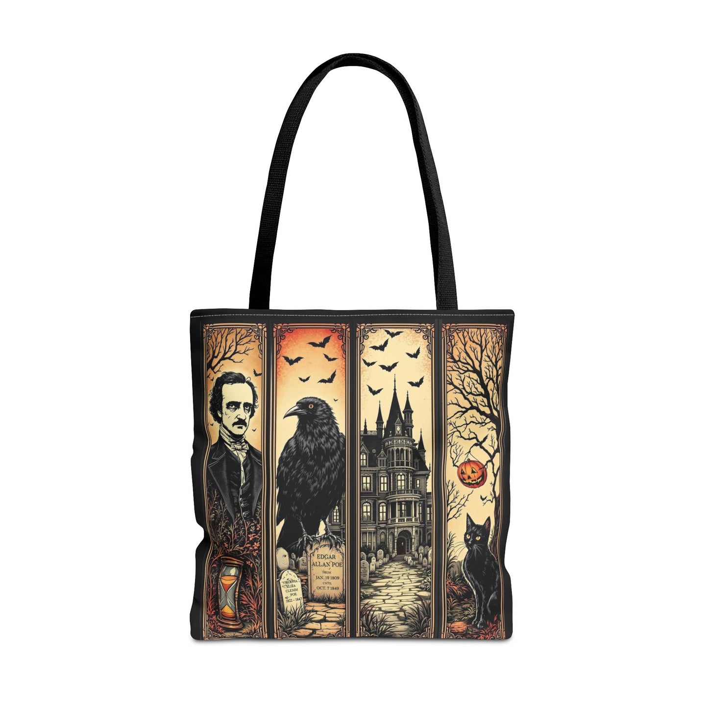 Edgar Allan Poe Tote Bag Gothic Literary Gift for Book Lover Dark Academia Macabre Accessory Halloween Tote Fall School Bag for Poetember Bags Printify 18" × 18'' Black