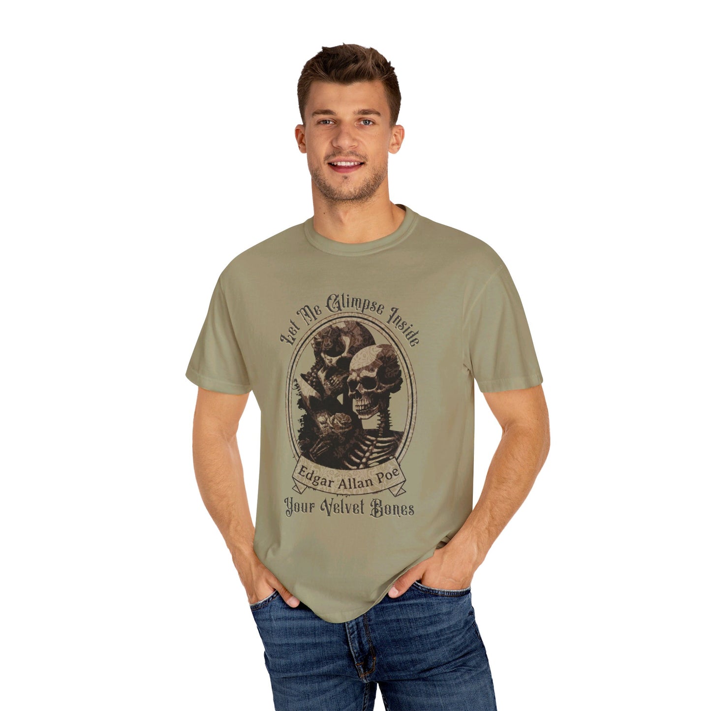 Edgar Allan Poe Shirt, Your Velvet Bones Tee, Book, Reading Lover Shirt, Halloween, Gothic, Light Academia Gifts, Comfort Colours TShirt T-Shirt Printify