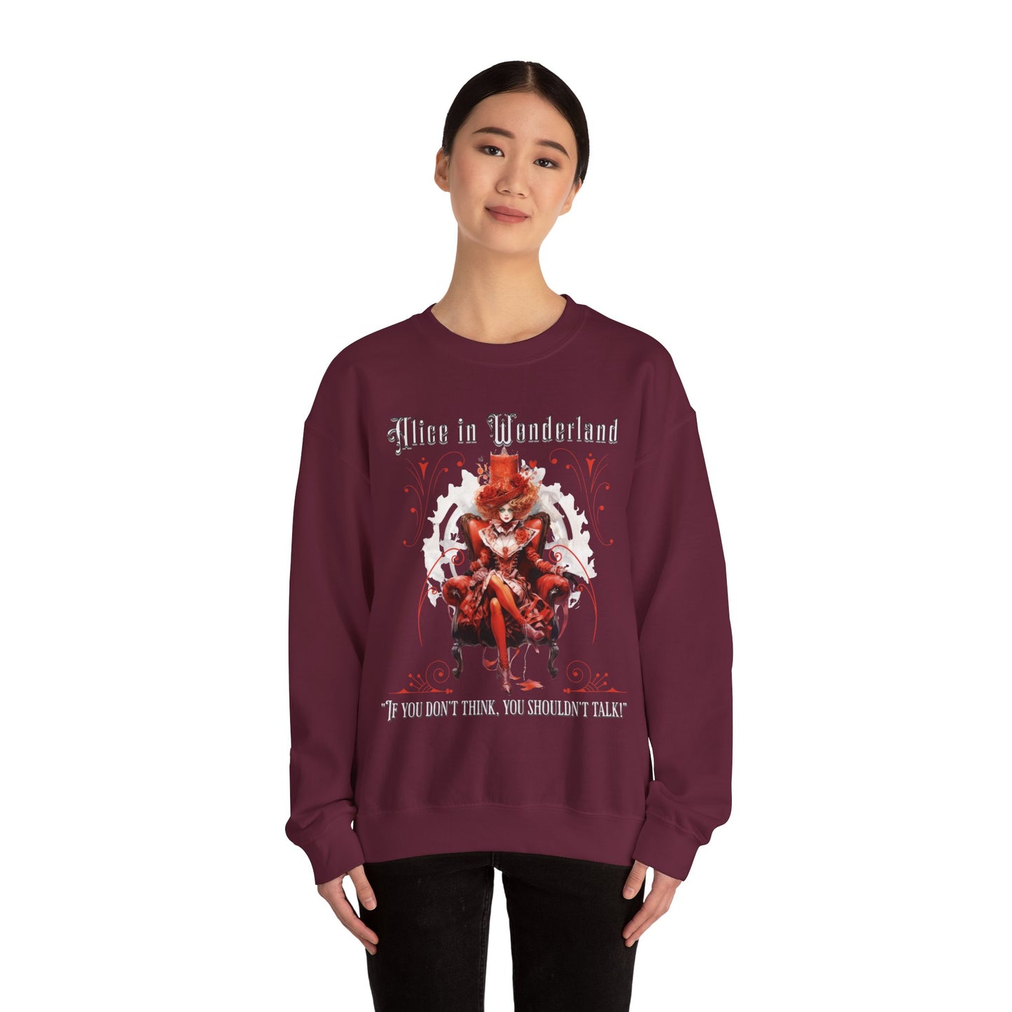 Queen of Hearts Sweatshirt, Alice In Wonderland Lewis Carroll Whimsigoth Academia Sweater Mad Hatter Tea Party Tee Bookish Booktok Gift Sweatshirt Printify