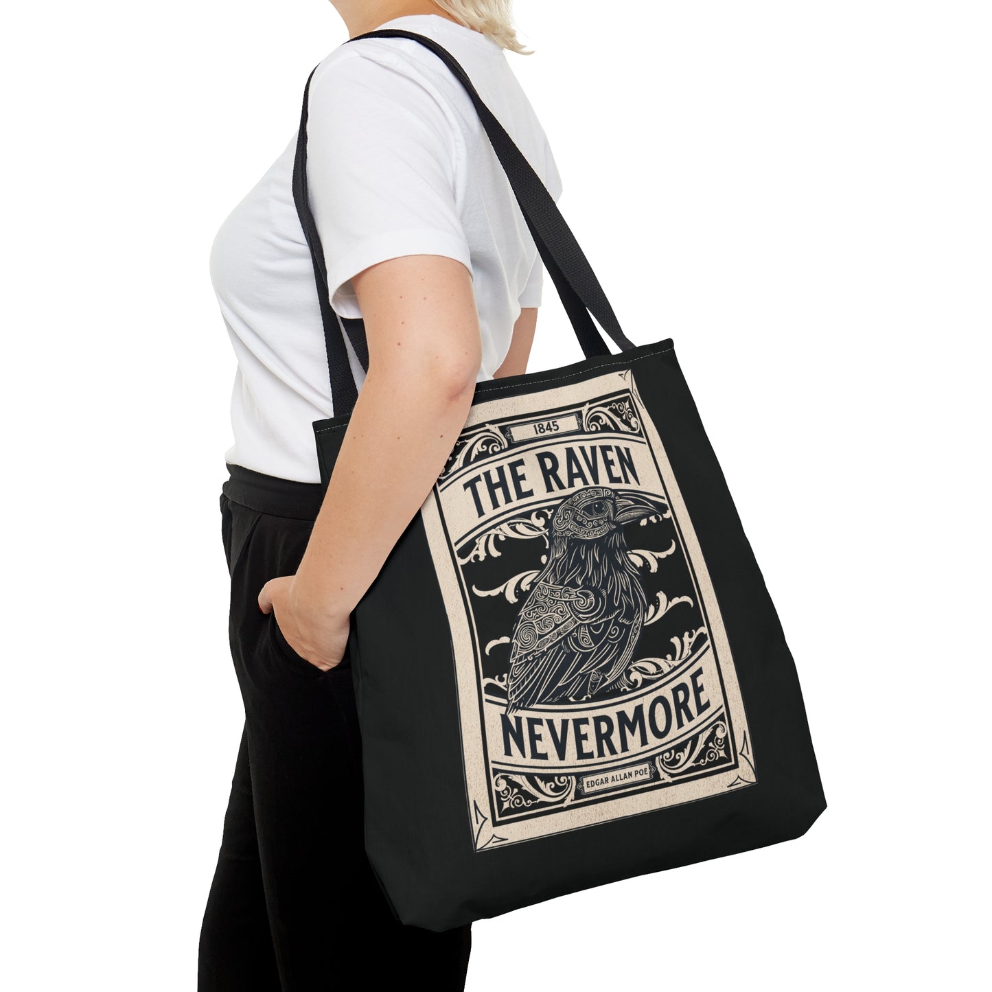 Edgar Allan Poe Tote Bag, The Raven Nevermore Shoulder Bag, Book, Library, Grocery, Travel Bag, Dark Academia, Bookish, Bookclub Gift, Bags Printify