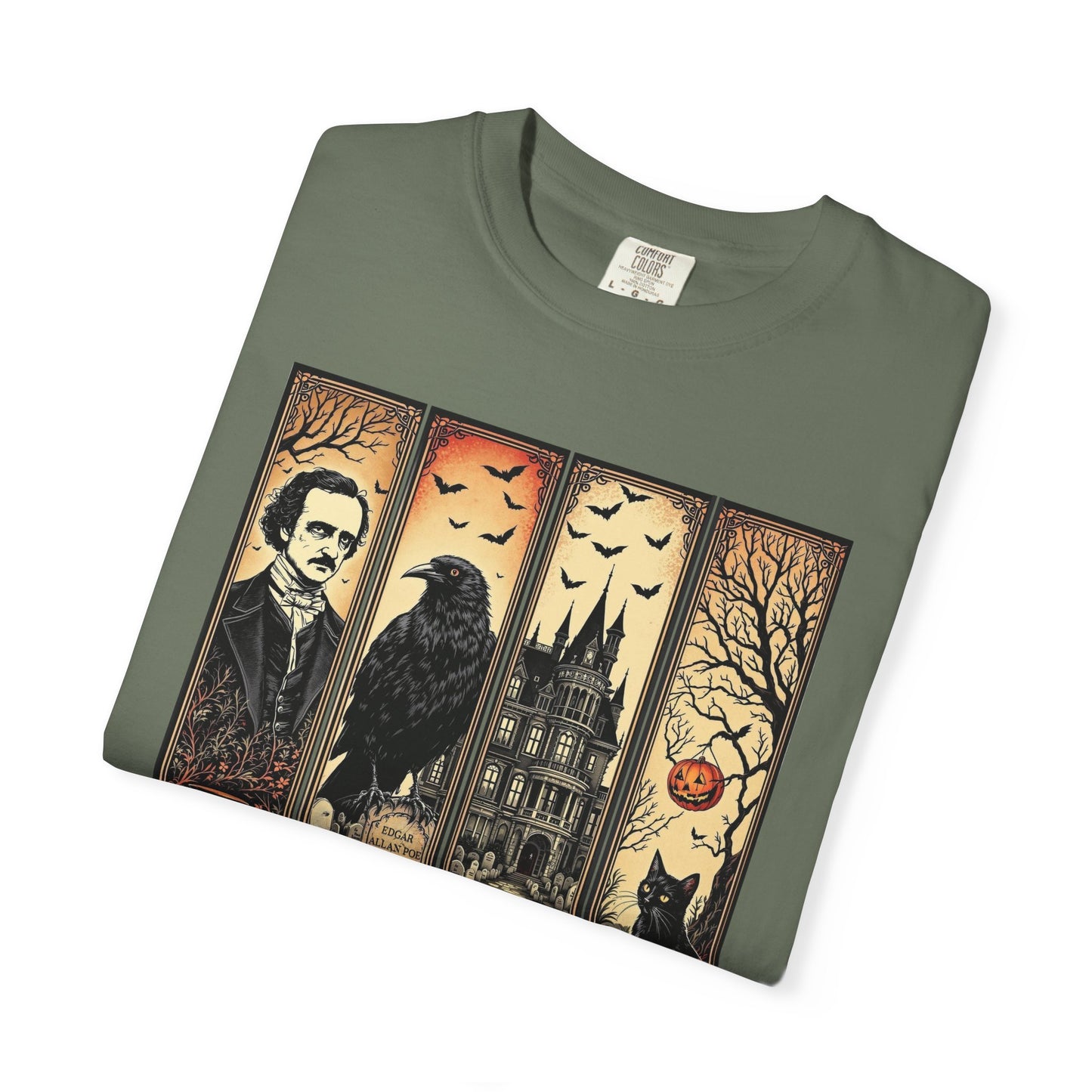 Edgar Allan Poe T-Shirt Gothic Graphic Tee The Raven Nevermore Quote Horror Literature Shirt Dark Academia Aesthetic Halloween Party Gift