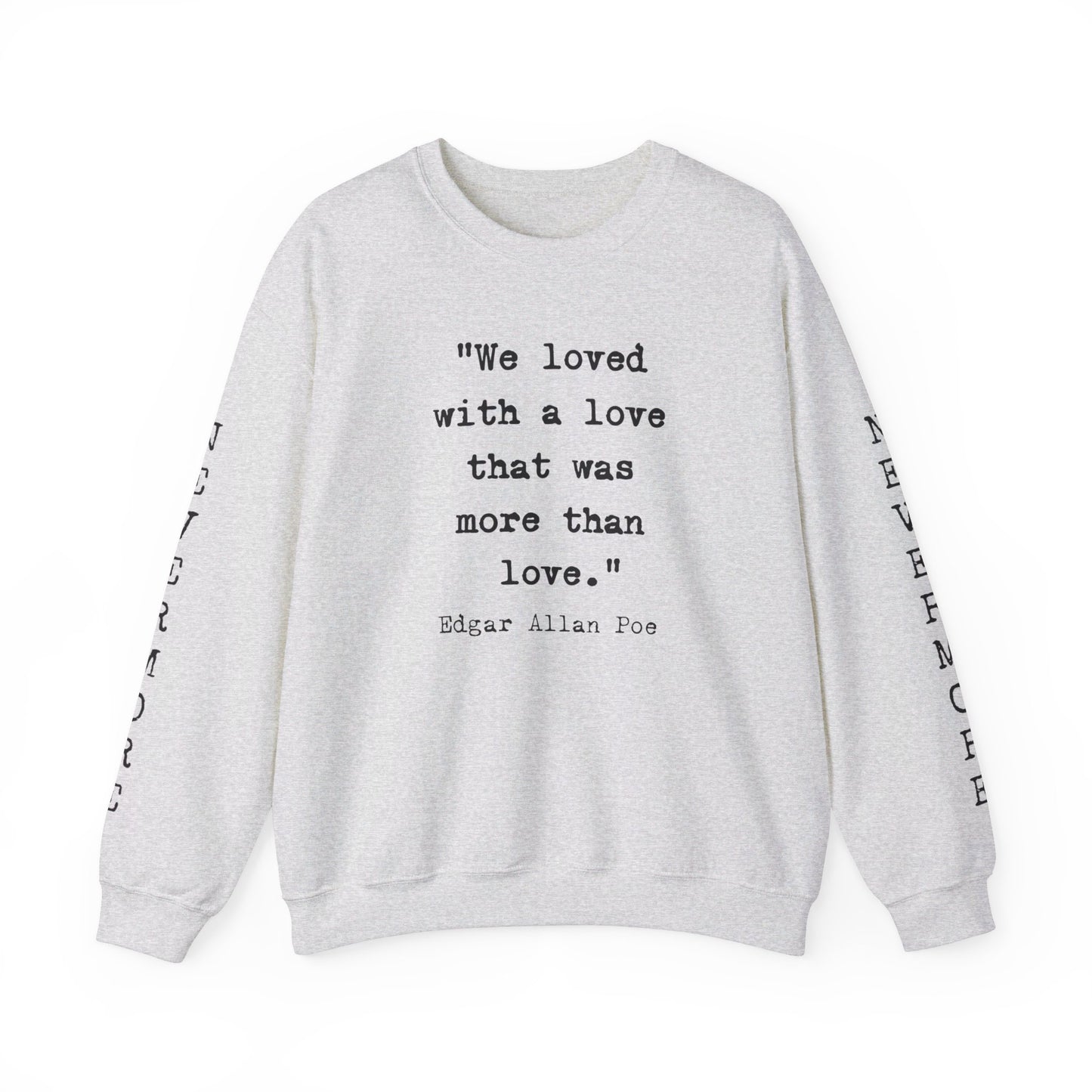 Edgar Allan Poe Sleeve Print Vintage Raven Poem Sweatshirt, Poetry Book Lover Sweater, Haunting Gothic Gift, Light, Dark Academia, Nevermore Sweatshirt Printify S Ash