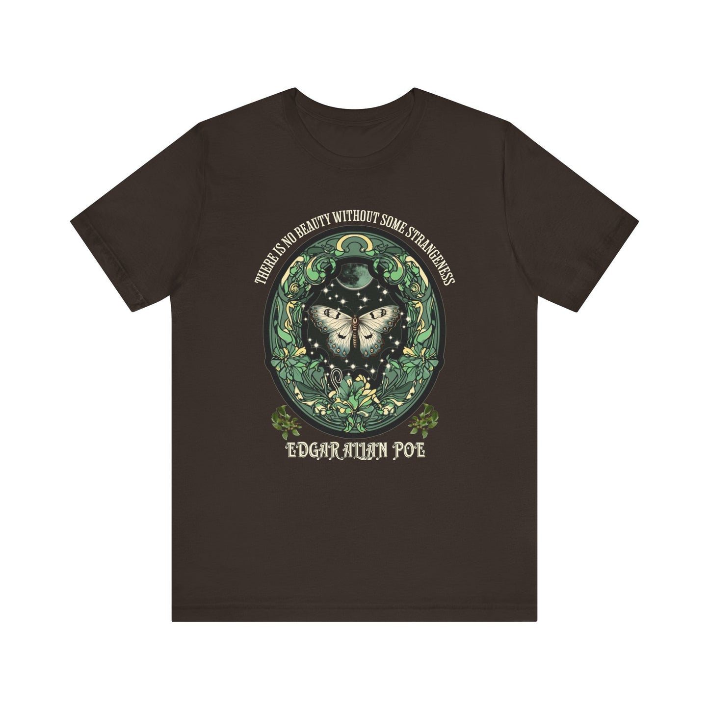 Edgar Allan Poe, Fairycore Night Garden T-Shirt, Book Lover Tee, Haunting Gothic Gift, Light, Dark Academia, Literary Poetry Bookclub Shirt T-Shirt Printify Brown S