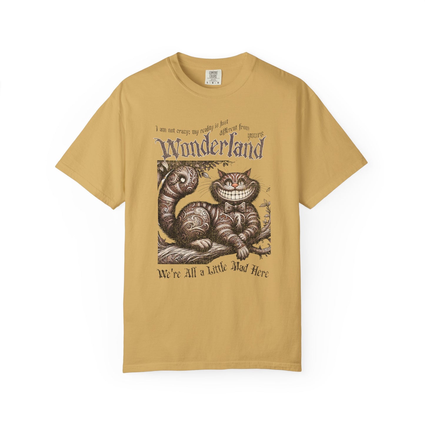 Cheshire Cat Alice in Wonderland TShirt Comfort Colors Oversized T-Shirt Dark Academia Mad Hatter Tea Party Bookish Book Lover Booktok Gift T-Shirt Printify Mustard S