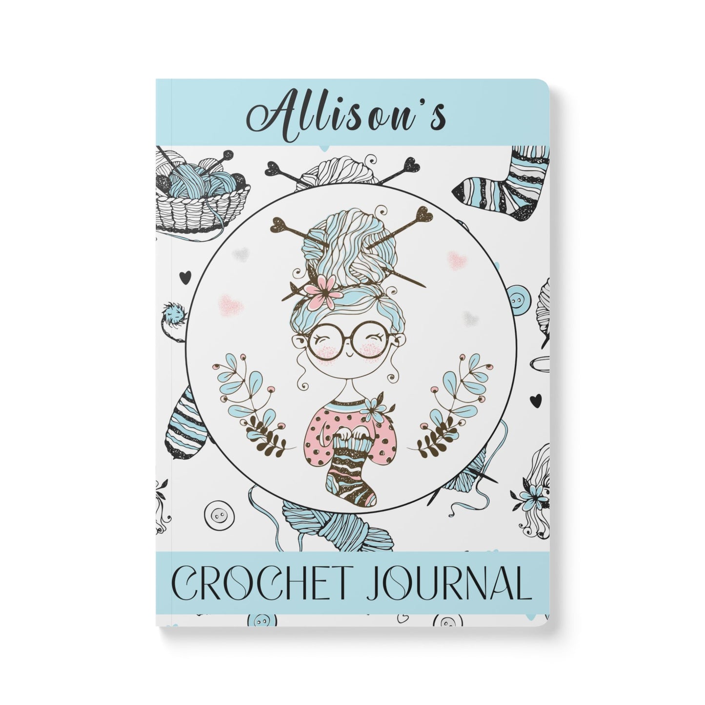 Custom Crochet Project Planner Crochet Tracker Crochet Journal Organize Hooks Yarn And Supplies Crochet Gift For Mom Birthday Crafter Gift Paper products Printify 200 pages (100 sheets) Ruled line 5.75" x 8"