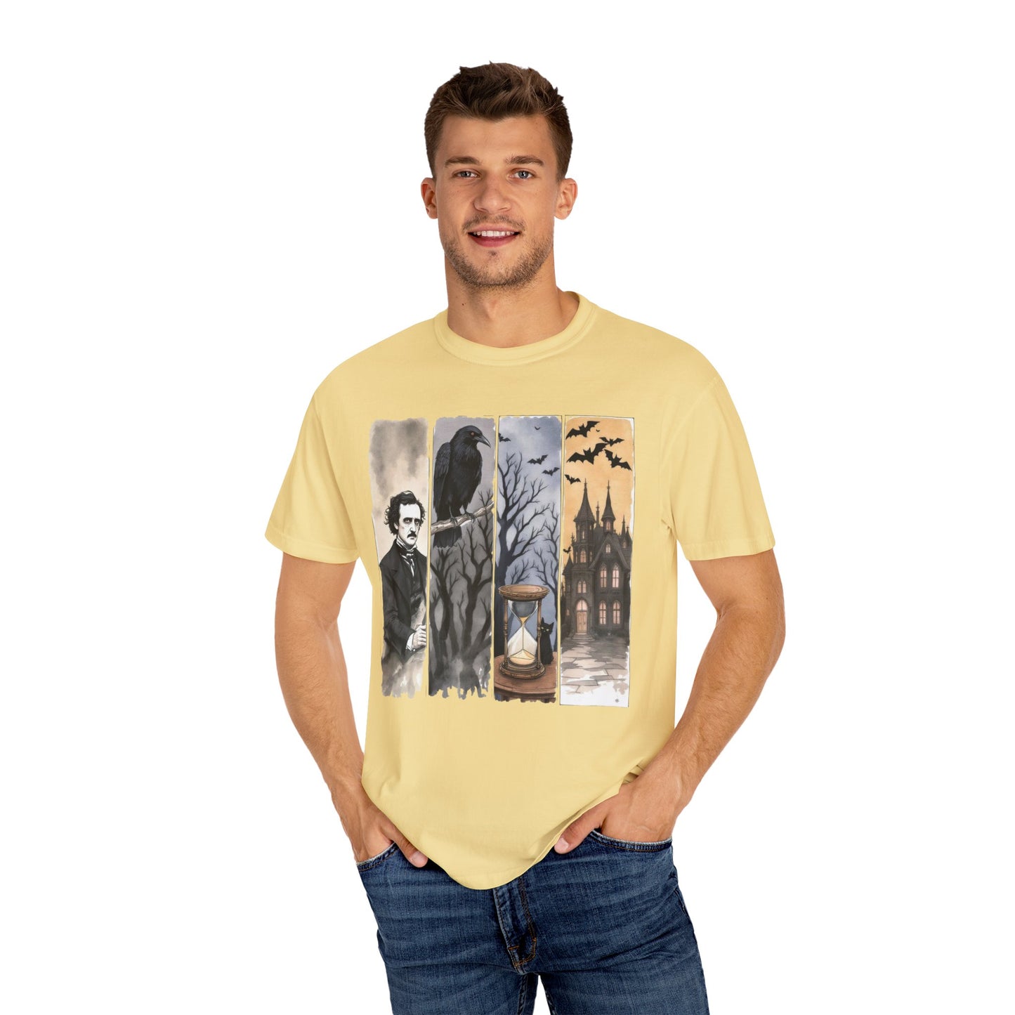 Edgar Allan Poe T-Shirt Gothic Graphic Tee The Raven Nevermore Quote Horror Literature Shirt Dark Academia Aesthetic Halloween Party Gift