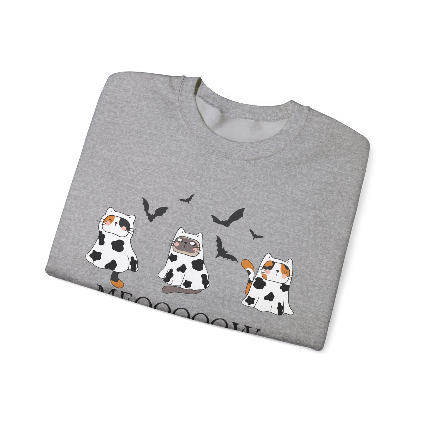 Cute Halloween Cow Ghost Cats Sweatshirt, Cats in Cow Ghost Costumes, Spooky Season Sweater, Halloween Party Shirt, Cat Lover Gift Sweatshirt Printify
