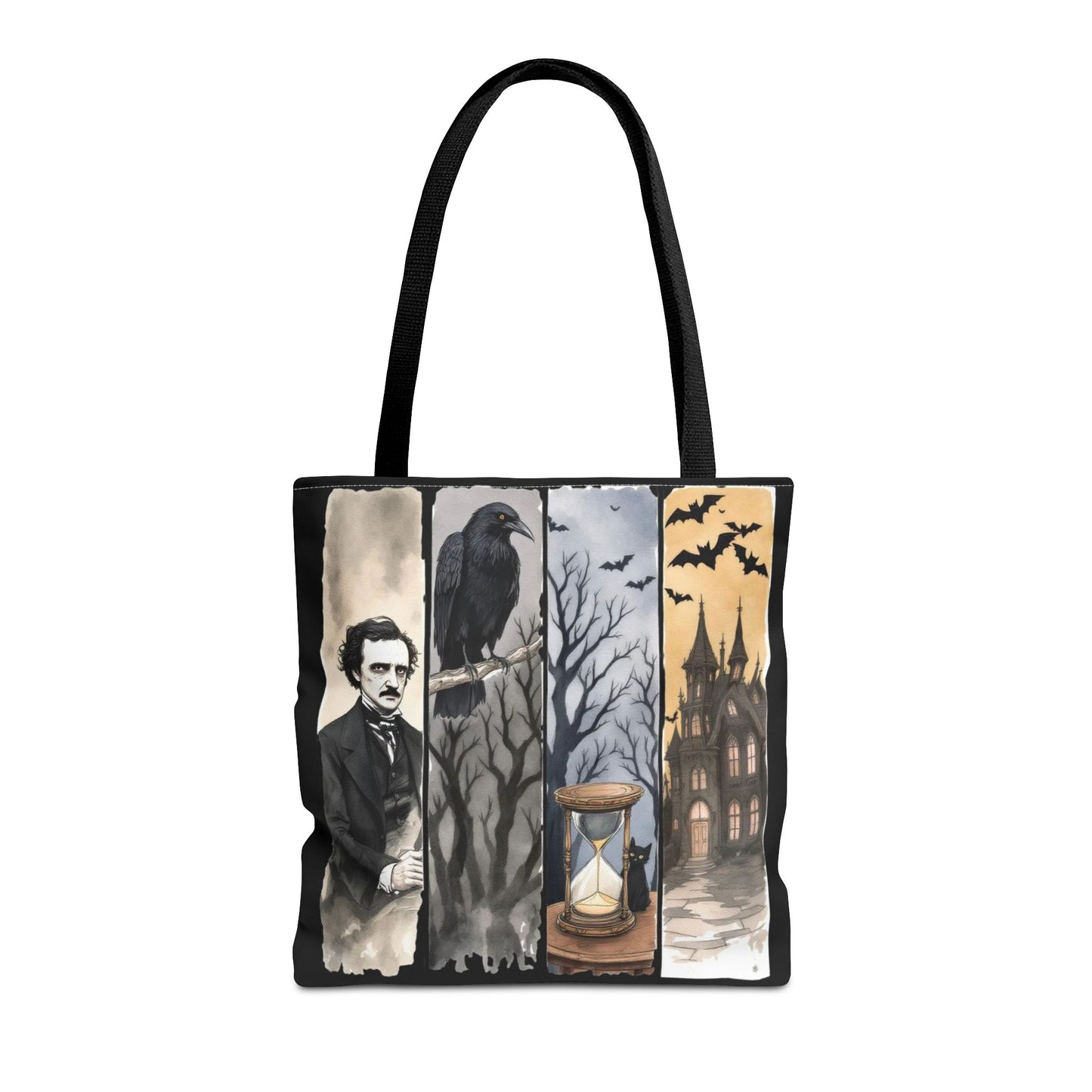 Edgar Allan Poe Tote Bag Gothic Literary Gift for Book Lover Dark Academia Macabre Accessory Halloween Tote Fall School Bag for Poetember Bags Printify 16" × 16'' Black