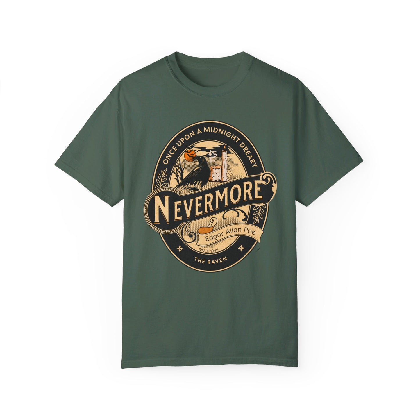 Edgar Allan Poe Shirt, Nevermore The Raven Tee, Book Lover Shirt, Halloween, Gothic, Goblincore Gift, Light Academia, Comfort Colours TShirt T-Shirt Printify Blue Spruce S