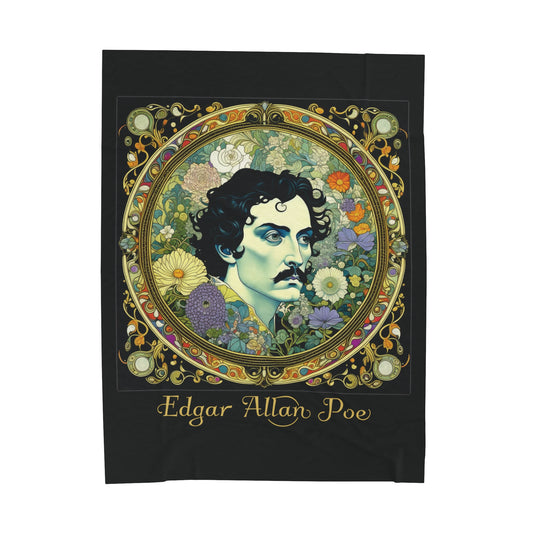 Edgar Allan Poe, Vintage Mucha Floral Throw Blanket, Book Lover Reading, Movie Watching Soft Blanket, Gothic Light, Dark Academia, Fairycore All Over Prints Printify 60" × 80"
