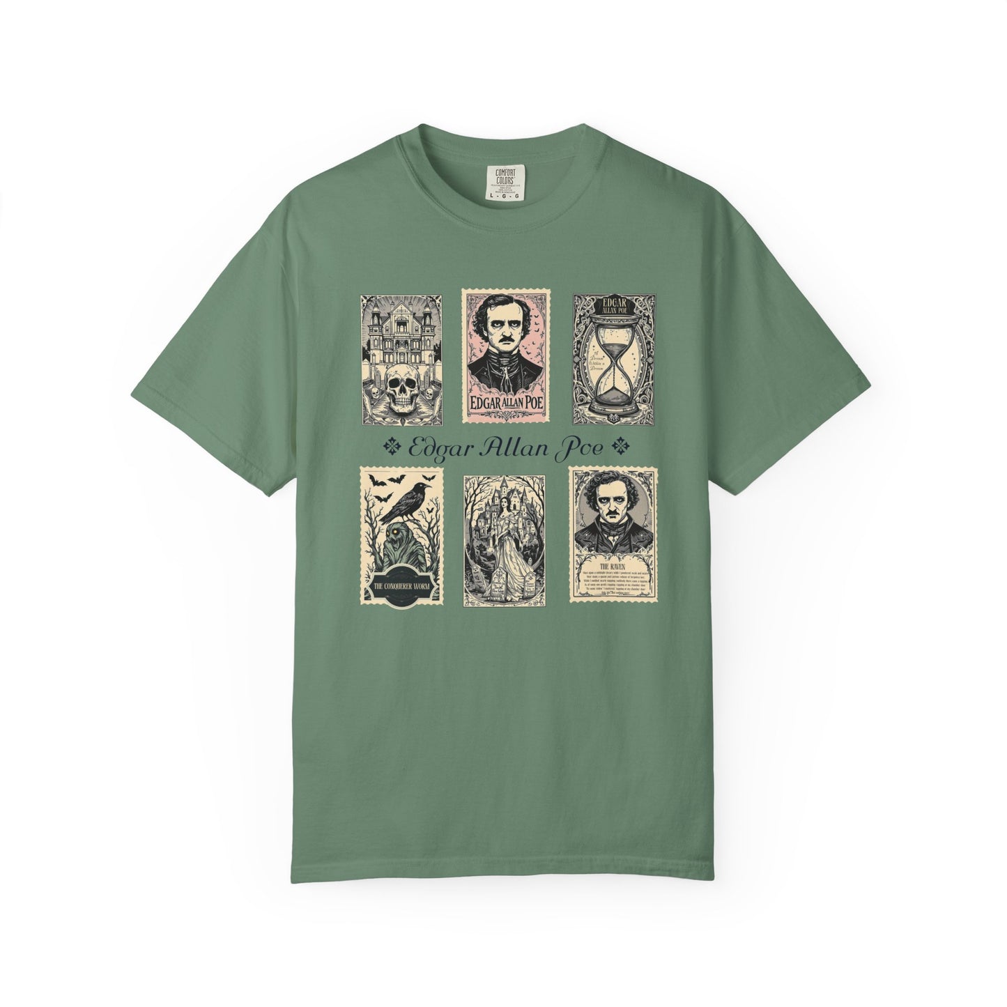 Edgar Allan Poe T-Shirt Gothic Graphic Tee The Raven Nevermore Quote Horror Literature Shirt Dark Academia Aesthetic Halloween Party Gift T-Shirt Printify Light Green S
