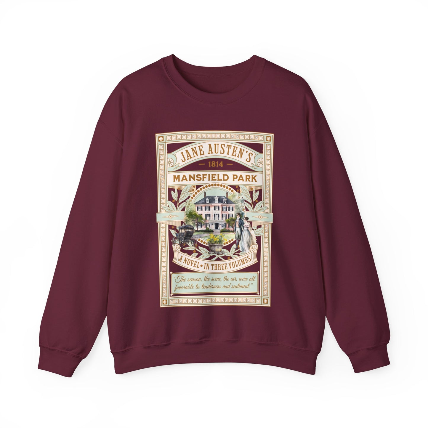Jane Austen Sweatshirt, Mansfield Park Historical Romance Sweater, Bookish Literary Jane Austen Fan Art Gift, Gift for Her, Readers, Sweatshirt Printify S Maroon