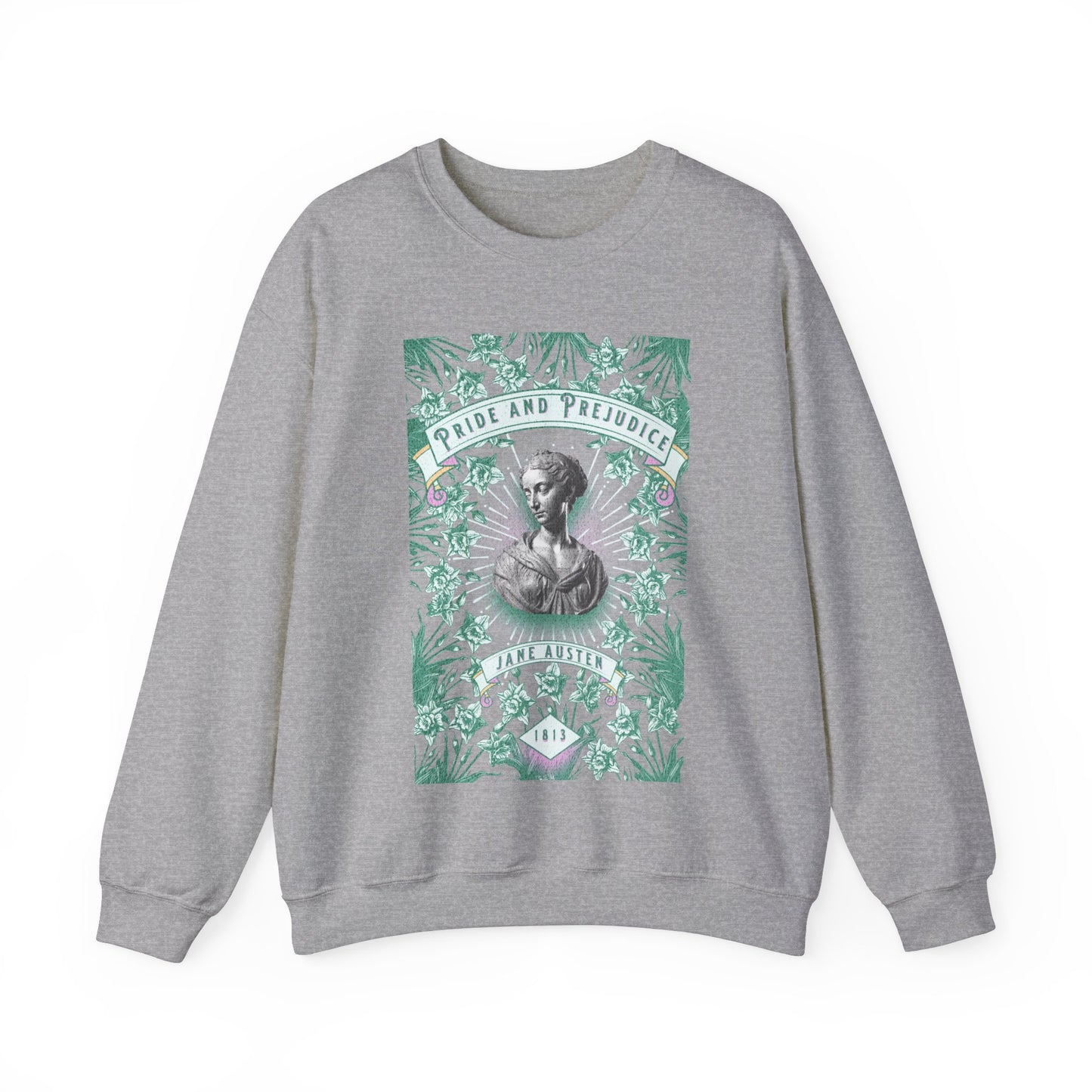 Jane Austen Sweatshirt, Pride & Prejudice Historical Romance Sweater, Bookish Literary Jane Austen Fan Art Gift, Gift for Her, Readers, Sweatshirt Printify S Sport Grey