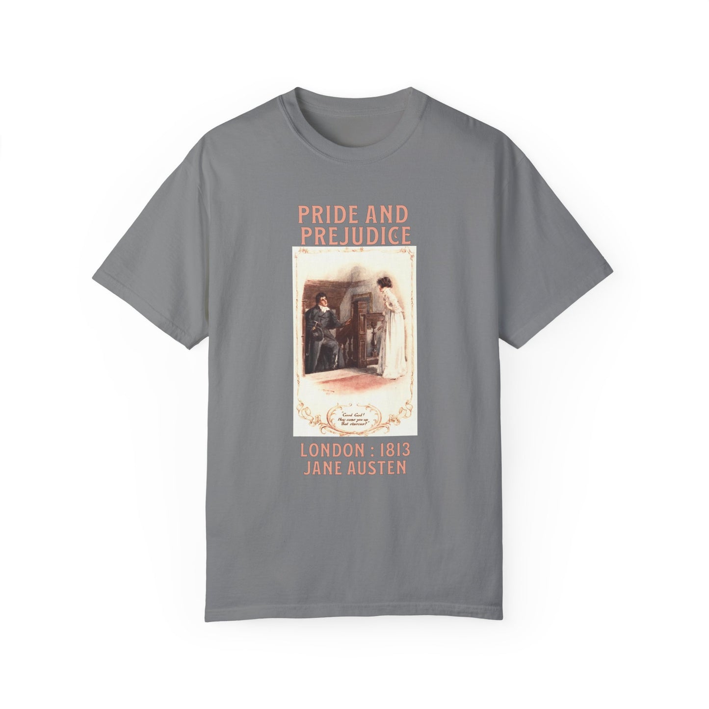 Jane Austen Comfort Colors TShirt, Pride & Prejudice Historical Romance, Bookish Literary Jane Austen Fan Art, Gift for Her Bookclub Tee T-Shirt Printify Grey S