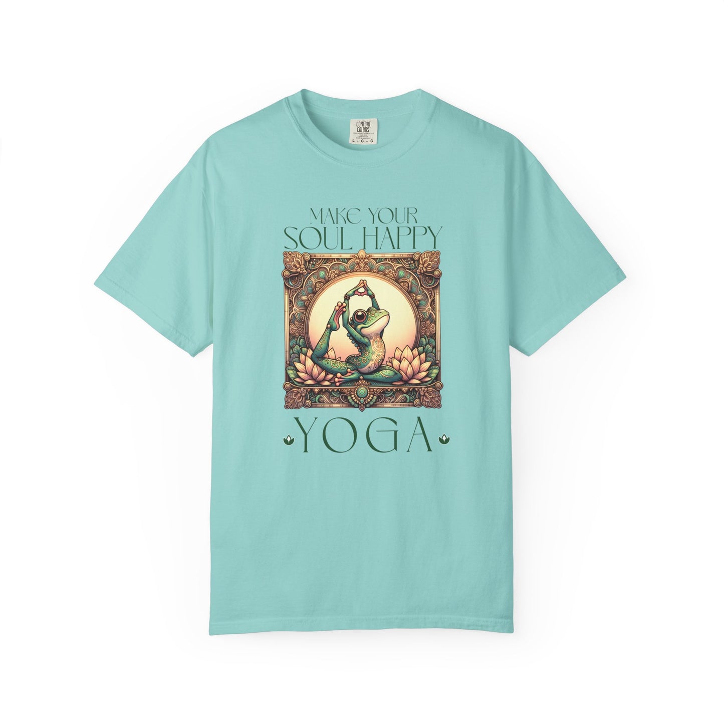 Green Yoga Frog Make Your Soul Happy Unisex T-Shirt, Casual Wear, Highlander Fan Gift, T-Shirt Printify Chalky Mint S