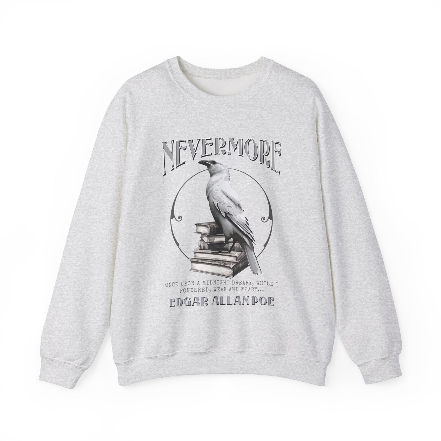 The White Raven Edgar Allan Poe Nevermore Sweatshirt Book Lover Halloween Haunting Gothic Gift Light Dark Academia Horror Movie Bookclub Sweater Sweatshirt Printify S Ash