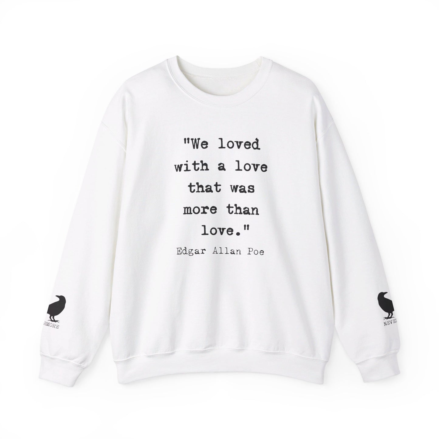 Edgar Allan Poe Sleeve Print Vintage Raven Poem Sweatshirt, Poetry Book Lover Sweater, Haunting Gothic Gift, Light, Dark Academia, Nevermore Sweatshirt Printify S White