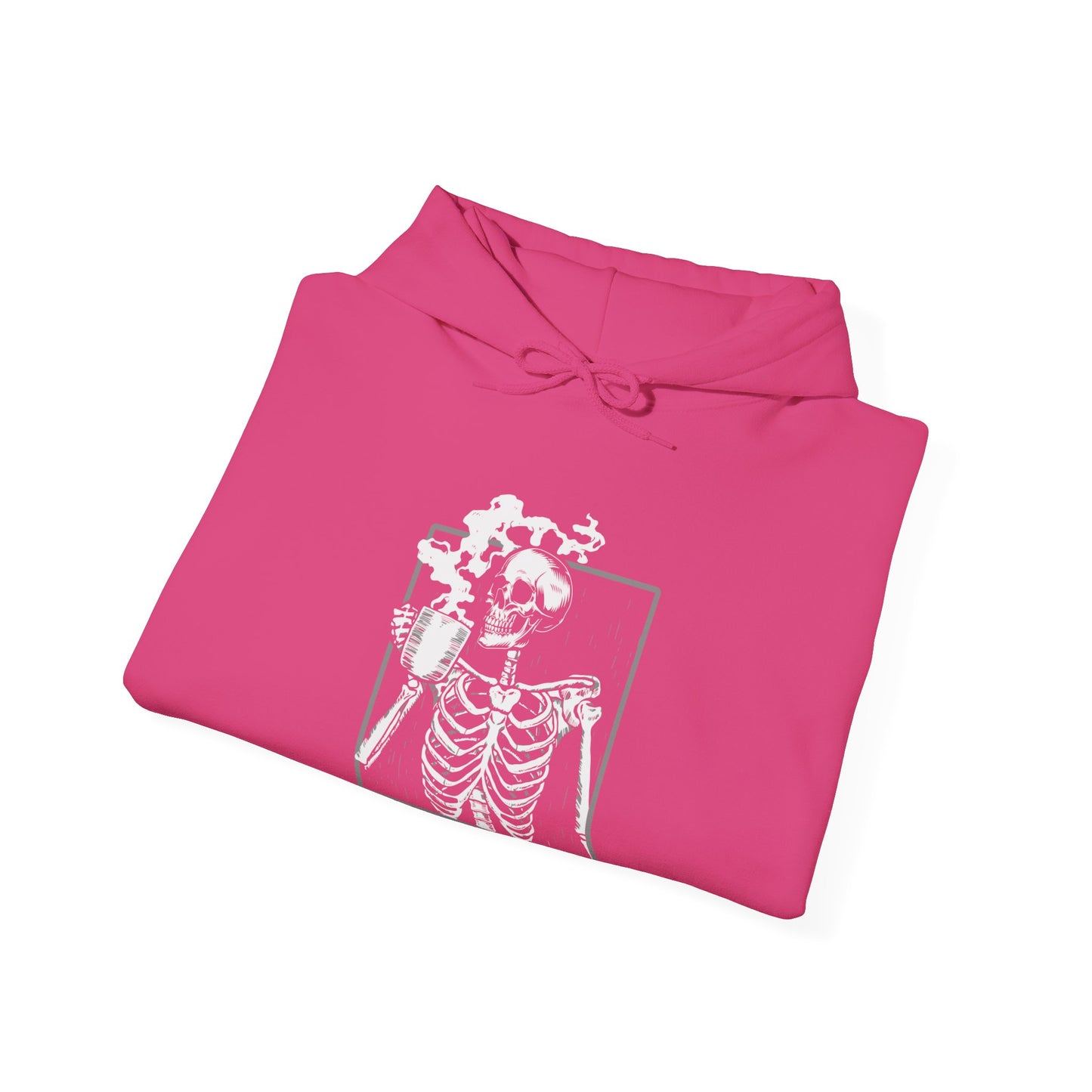 Halloween Skeleton Hoodie, Funny Coffee Drinking Skeleton, Spooky Season Sweater, Trick or Treating Shirt, Warm Halloween Party Hoodie Hoodie Printify