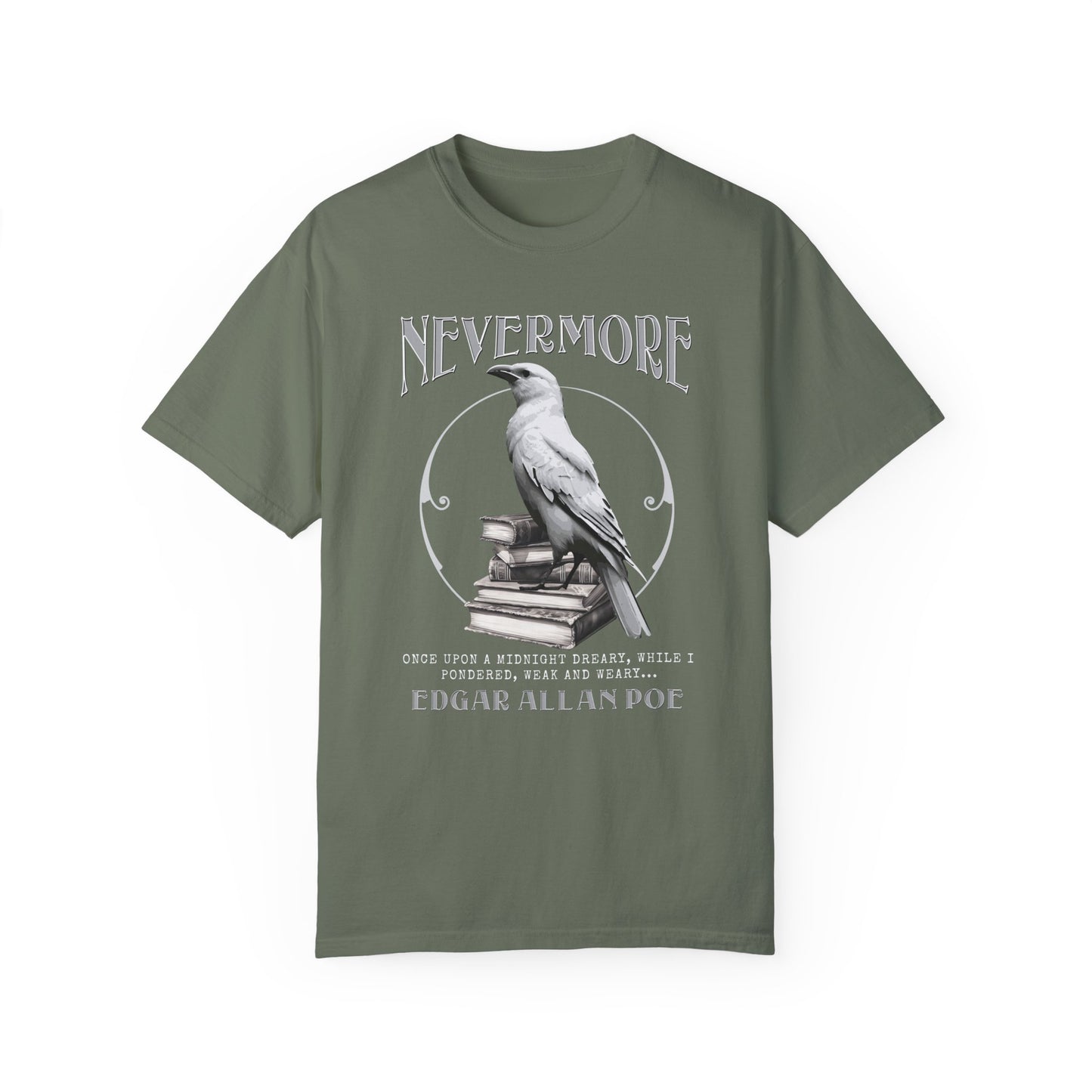 Edgar Allan Poe The White Raven Unisex Garment-Dyed T-shirt T-Shirt Printify Moss S