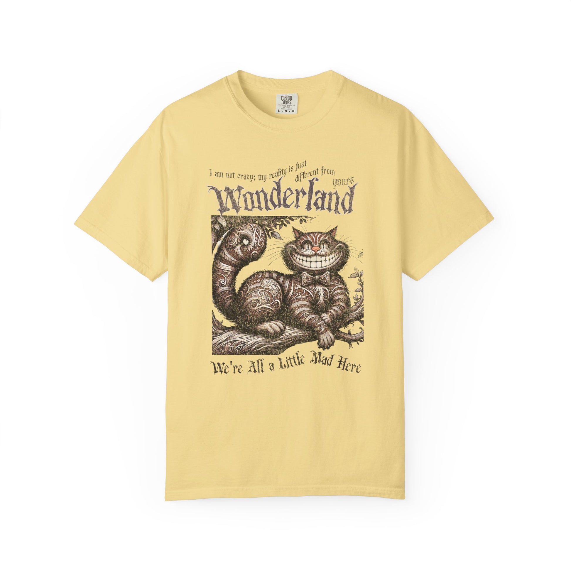 Cheshire Cat Alice in Wonderland TShirt Comfort Colors Oversized T-Shirt Dark Academia Mad Hatter Tea Party Bookish Book Lover Booktok Gift T-Shirt Printify Butter S