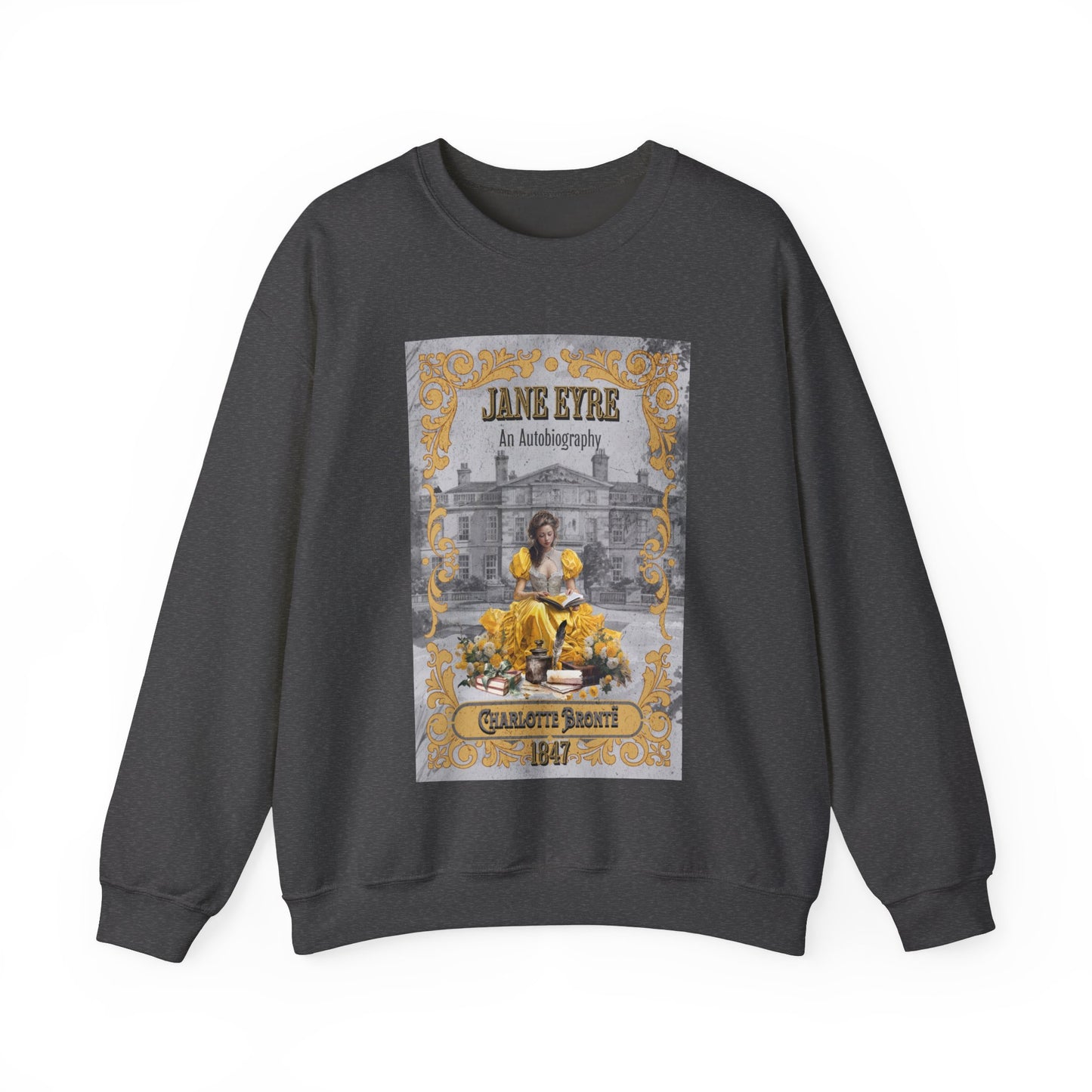 Jane Eyre Sweatshirt, Charlotte Brontë Historical Romance Sweater, Bookish Literary Brontë Sisters Fan Art Gift, Gift for Her, Readers, Sweatshirt Printify S Dark Heather