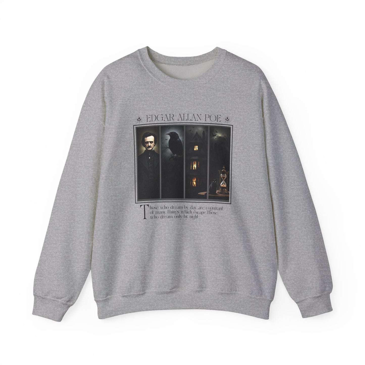 Edgar Allan Poe Sweatshirt The Raven Nevermore Gothic Horror Sweater Dark Academia Macabre Halloween Gift for Book Lovers Birthday Christmas Sweatshirt Printify Sport Grey S