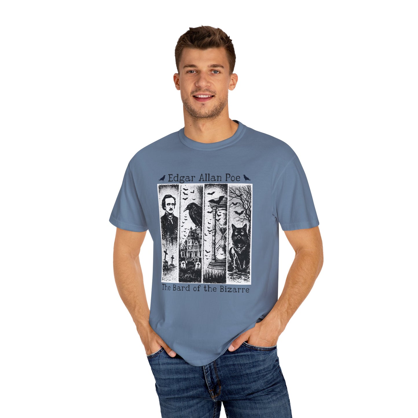 Edgar Allan Poe T-Shirt Gothic Graphic Tee The Raven Nevermore Quote Horror Literature Shirt Dark Academia Aesthetic Halloween Party Gift