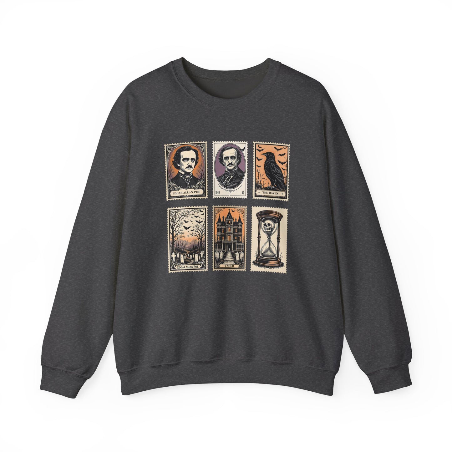 Edgar Allan Poe Sweatshirt The Raven Nevermore Gothic Horror Sweater Dark Academia Macabre Halloween Gift for Book Lovers Birthday Christmas Sweatshirt Printify Dark Heather S