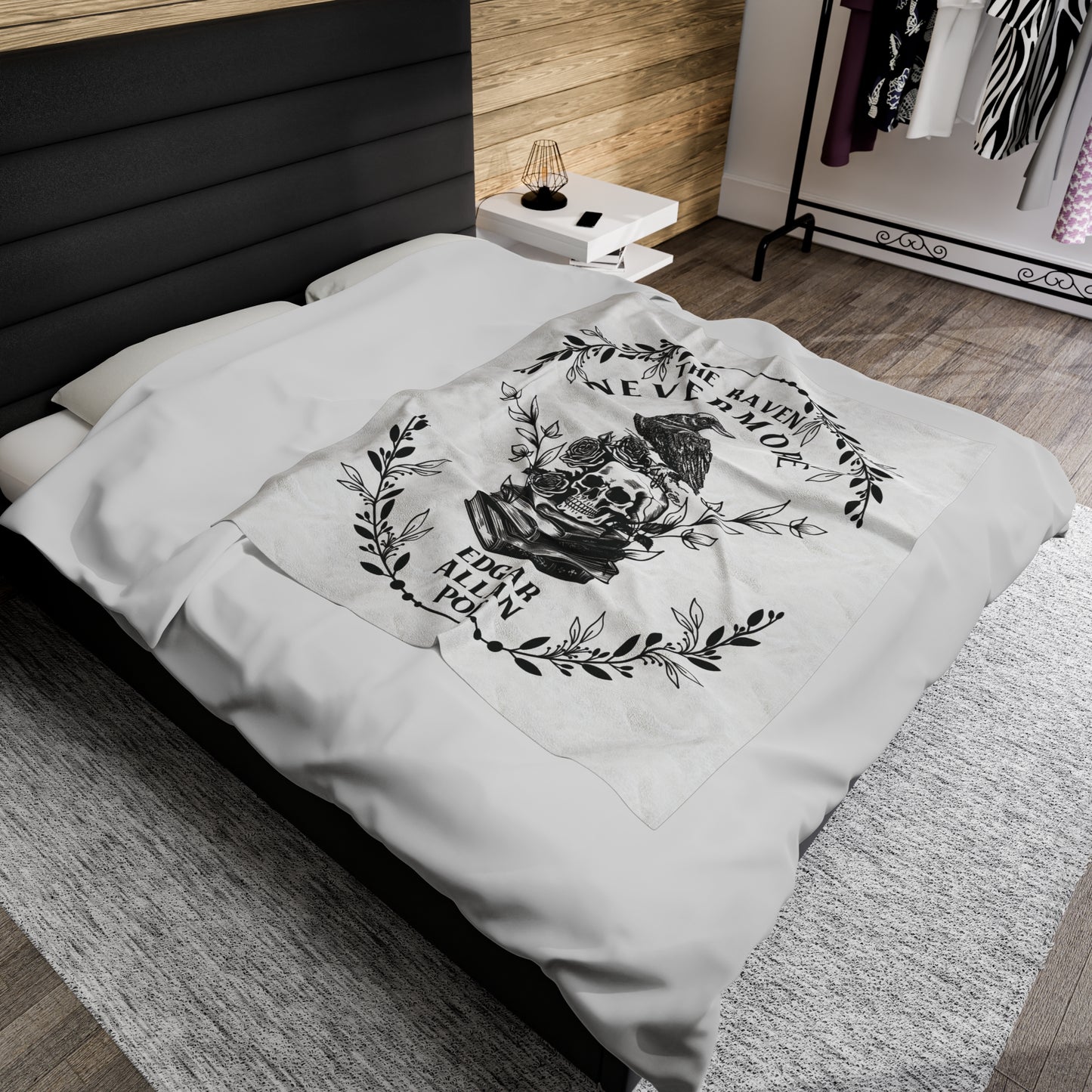 Edgar Allan Poe, Nevermore The Raven Throw Blanket, Book Lover Reading Blanket, Gothic, Light, Dark Academia, Horror Movie Watching Blanket All Over Prints Printify
