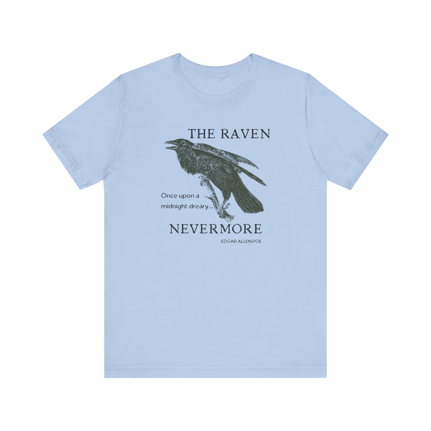 Halloween Vintage The Raven TShirt, Spooky Season Tee, Trick or Treating Shirt, Halloween Party T-Shirt, Edgar Allen Poe, Nevermore, Gothic T-Shirt Printify Baby Blue XS