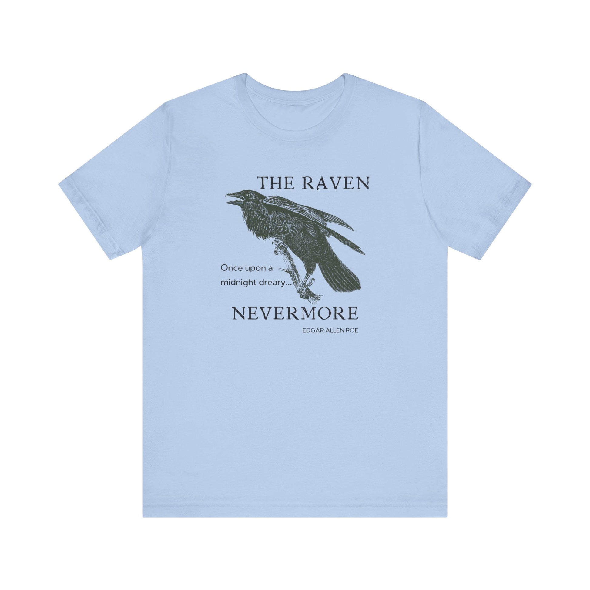Halloween Vintage The Raven TShirt, Spooky Season Tee, Trick or Treating Shirt, Halloween Party T-Shirt, Edgar Allen Poe, Nevermore, Gothic T-Shirt Printify Baby Blue XS