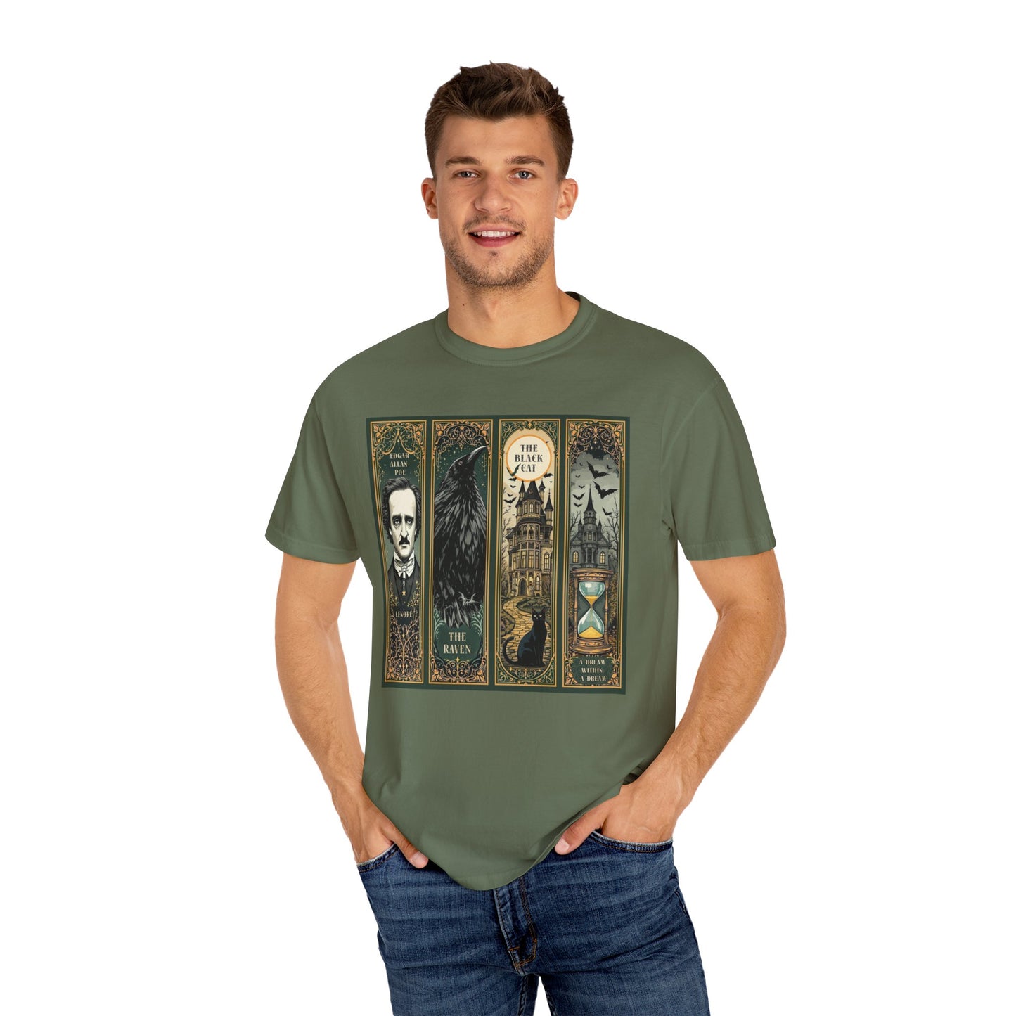 Edgar Allan Poe T-Shirt Gothic Graphic Tee The Raven Nevermore Quote Horror Literature Shirt Dark Academia Aesthetic Halloween Party Gift