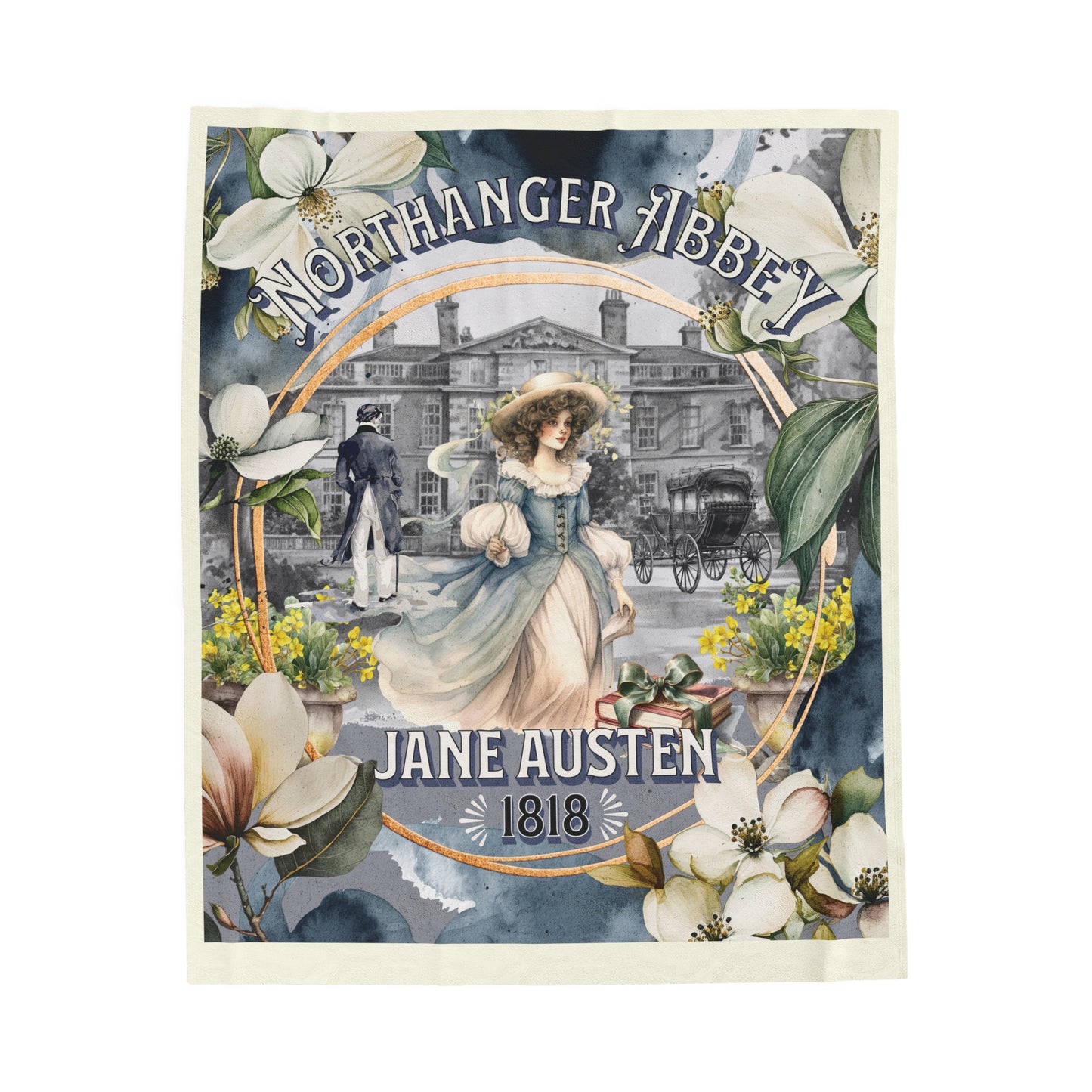 Jane Austen Plush Throw Blanket, Northanger Abbey Historical Romance Gift, Bookish Literary Jane Austen Fan Art Gift, Gift for Her, Bookclub All Over Prints Printify 50" × 60"