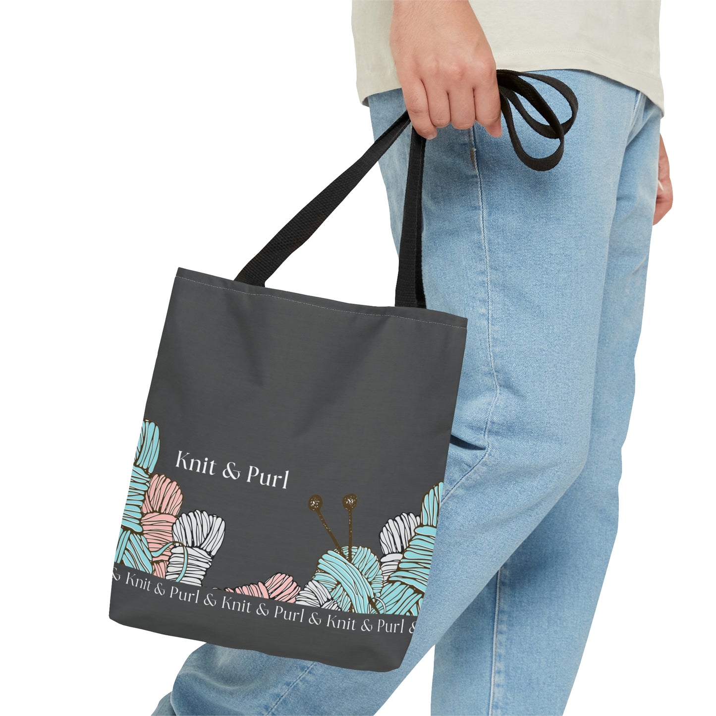 Knit & Purl Tote Bag, Crafter Bag, Yarn Storage Bag, Knitting Project Bag, Crochet Project Bag, Craft Project Tote Bag Bags Printify