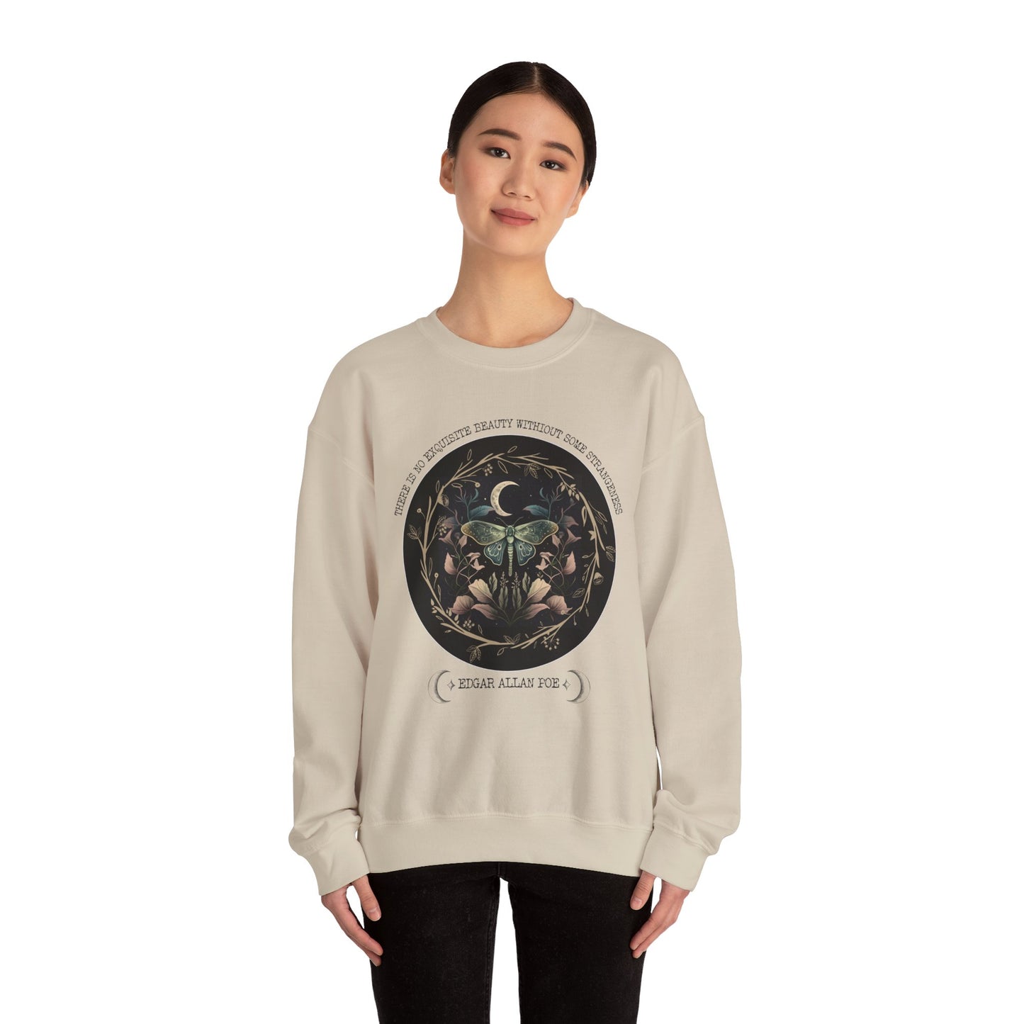 Edgar Allan Poe, Fairycore Night Garden Sweatshirt, Book Lover, Haunting Gothic Botanical Gift, Light, Dark Academia, Literature Sweater Sweatshirt Printify