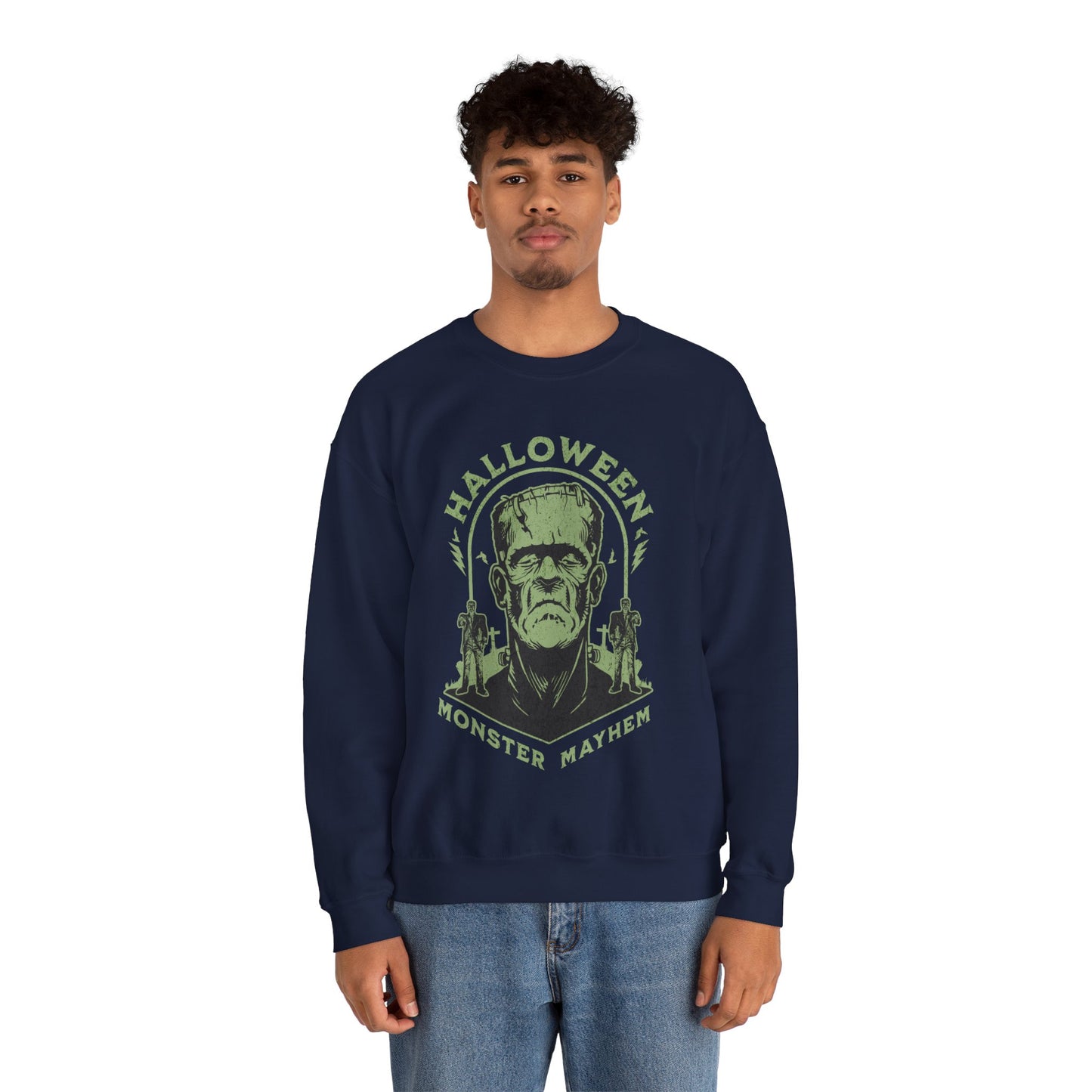 Vintage Halloween Frankenstein Monster Graphic Sweatshirt, Creepy Spooky Book Lover Gift, Horror Movie, Fall Festival Party Sweater. Sweatshirt Printify