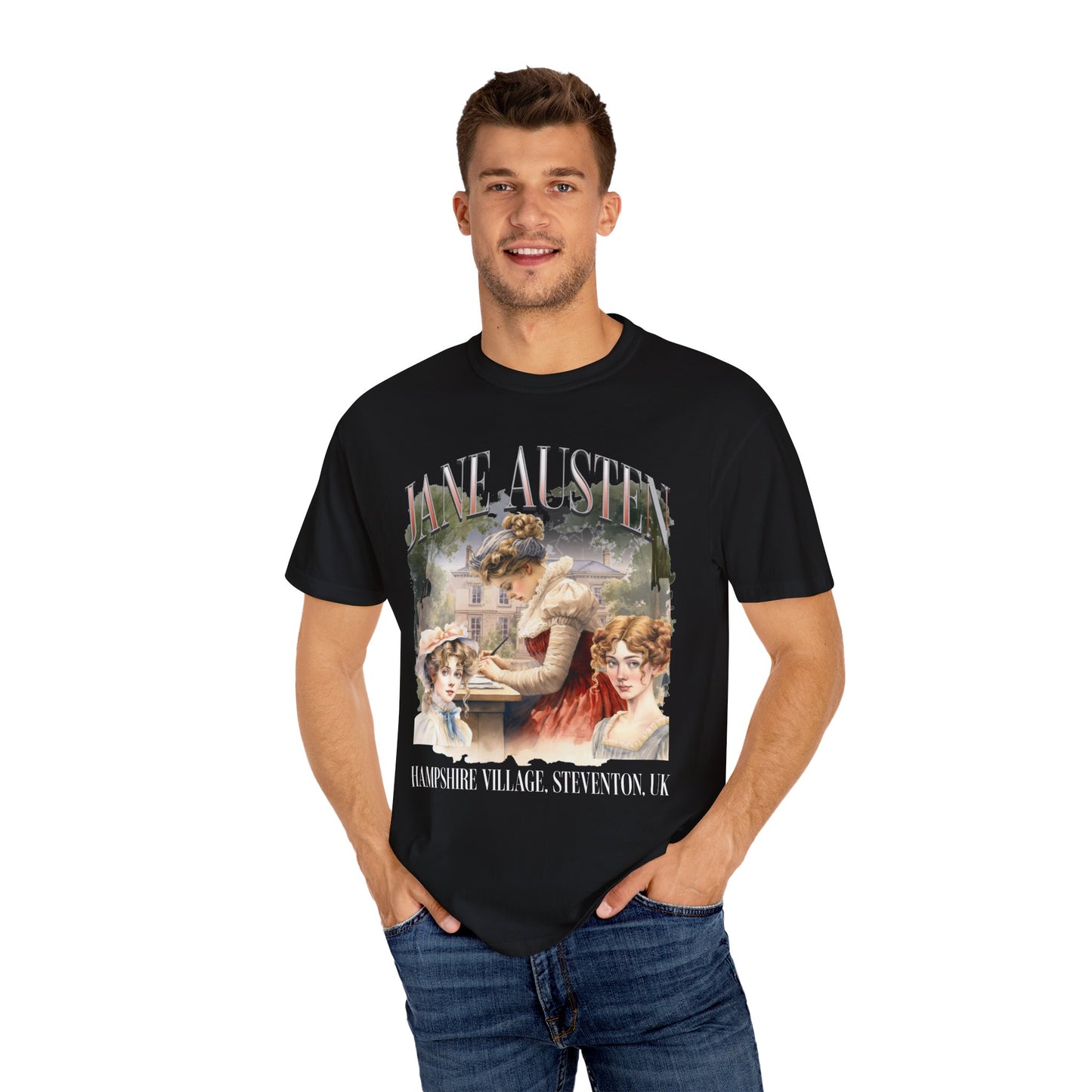 Retro Jane Austen Unisex Garment-Dyed T-shirt T-Shirt Printify