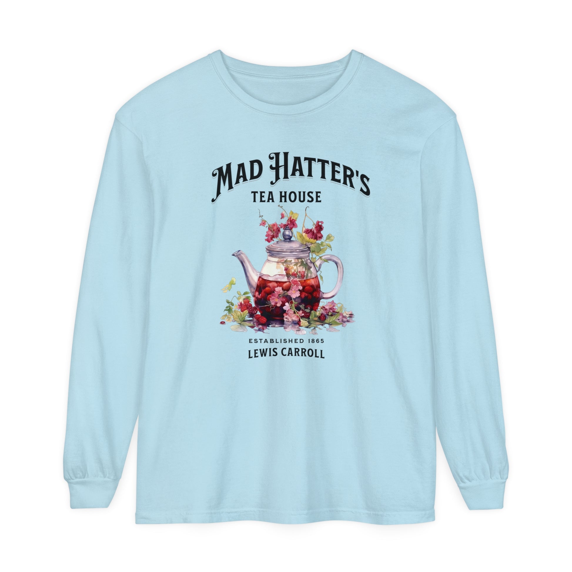 Mad Hatter's Tea Long Sleeve Shirt Alice In Wonderland Lewis Carroll Whimsigoth Academia TShirt Mad Hatter Tea Party Tee Bookish Booktok Long-sleeve Printify Chambray S