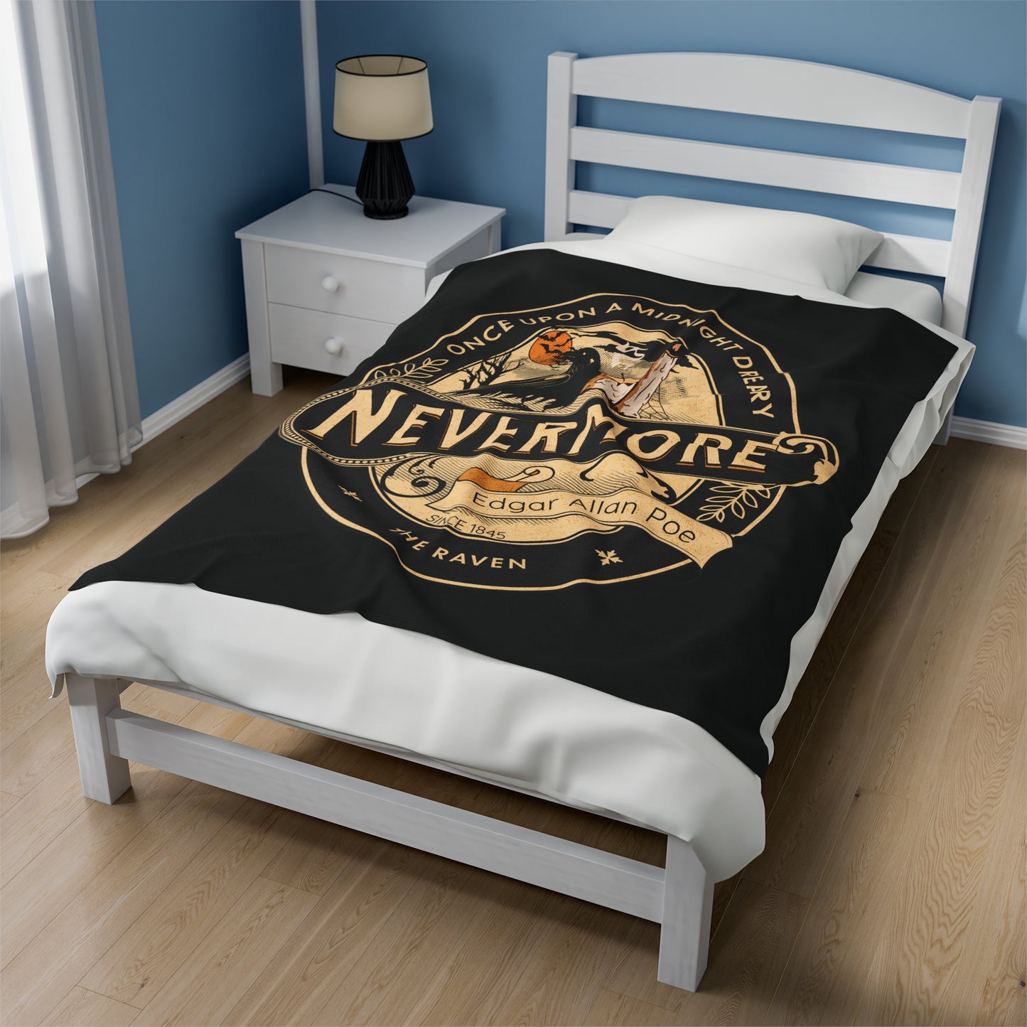 Edgar Allan Poe, Nevermore The Raven Throw Blanket, Book Lover Reading Soft Blanket, Gothic Dark Academia, Horror Movie Watching Plush Throw All Over Prints Printify