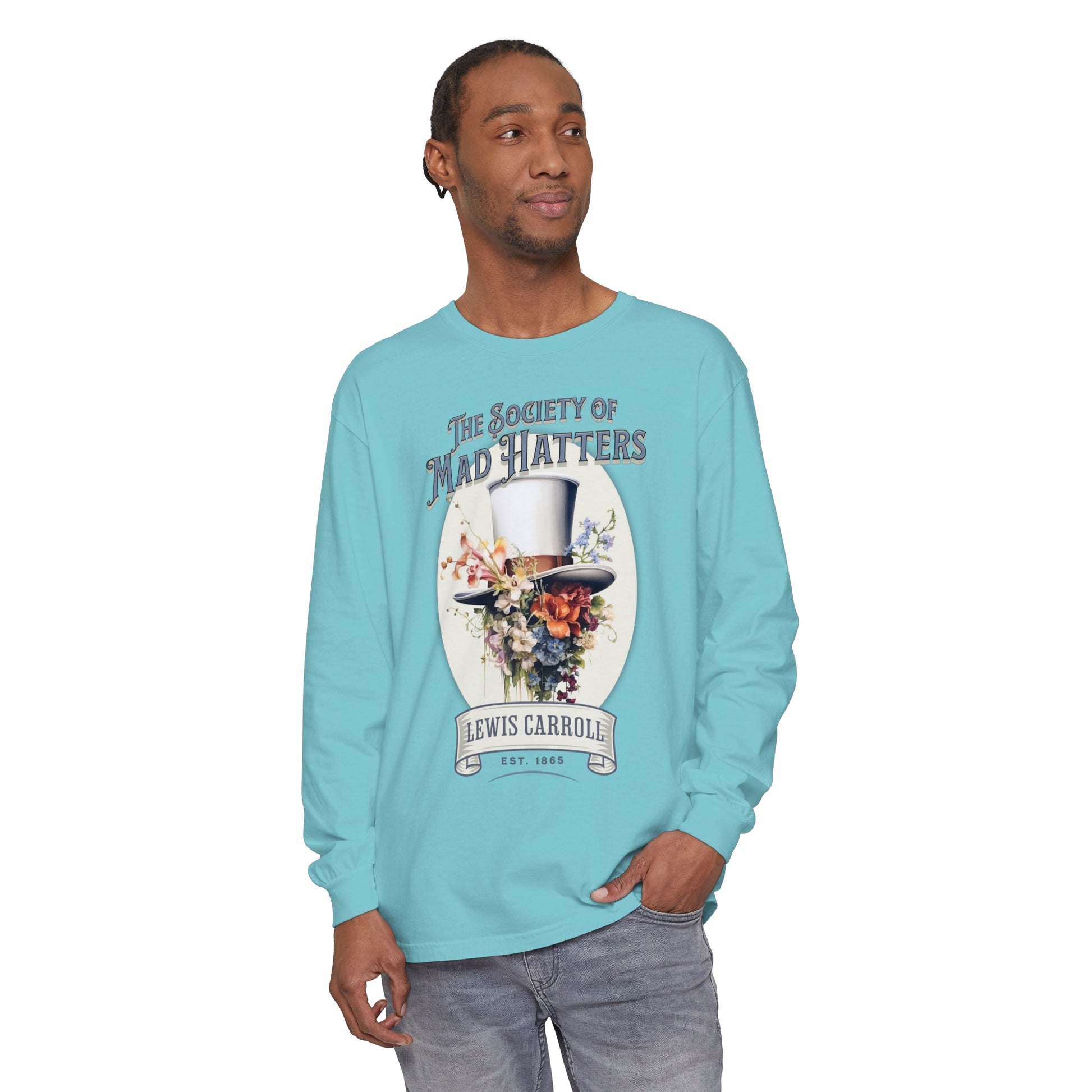 Alice in Wonderland Long Sleeve Shirt, Vintage Lewis Carroll The Mad Hatter TShirt, Tea Party, Queen of Hearts Bookish Booktok Academia Gift Long-sleeve Printify