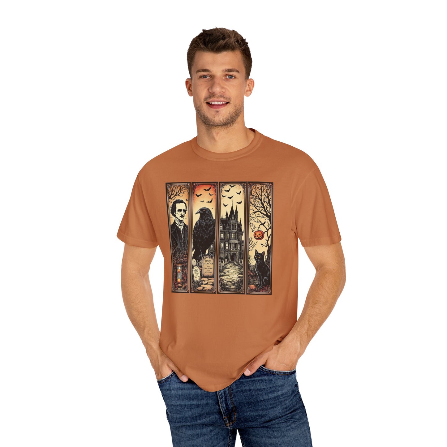Edgar Allan Poe T-Shirt Gothic Graphic Tee The Raven Nevermore Quote Horror Literature Shirt Dark Academia Aesthetic Halloween Party Gift