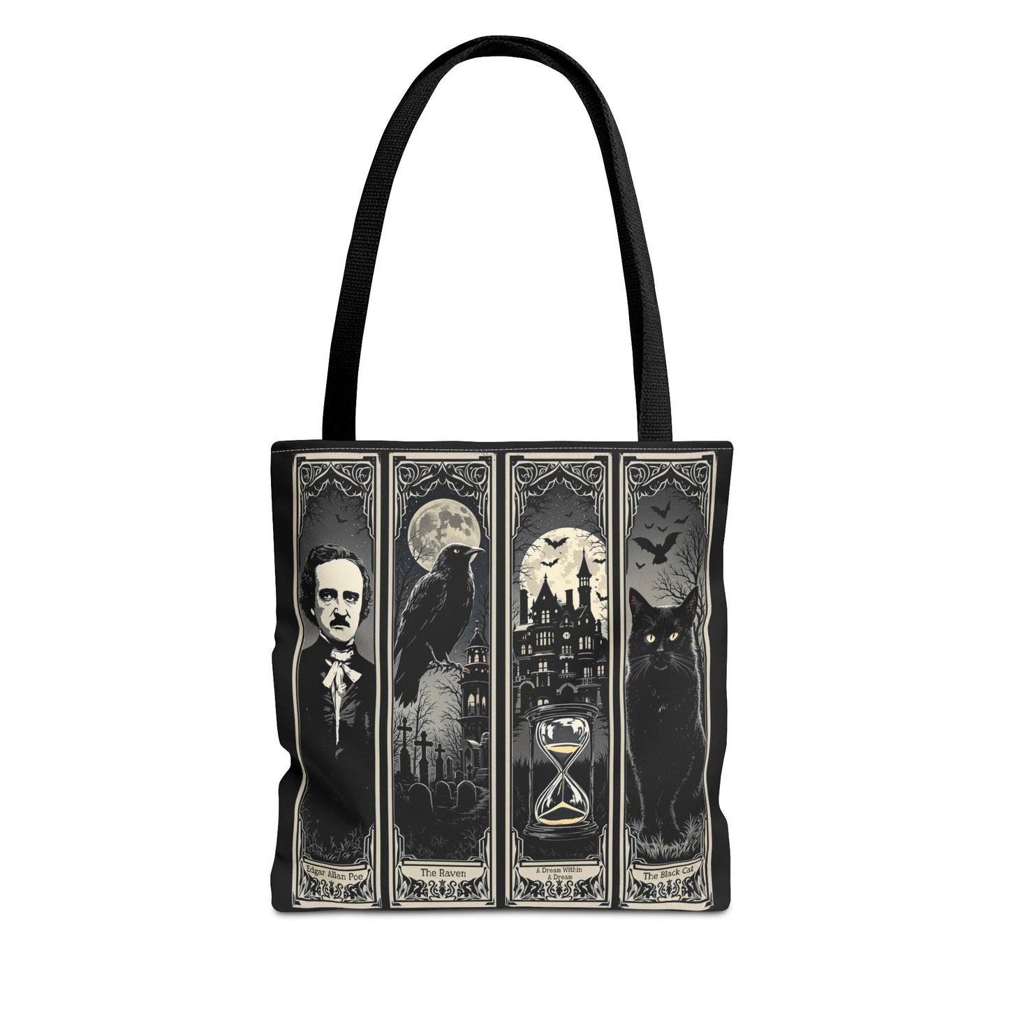Edgar Allan Poe Tote Bag Gothic Literary Gift for Book Lover Dark Academia Macabre Accessory Halloween Tote Fall School Bag for Poetember Bags Printify 13" × 13'' Black