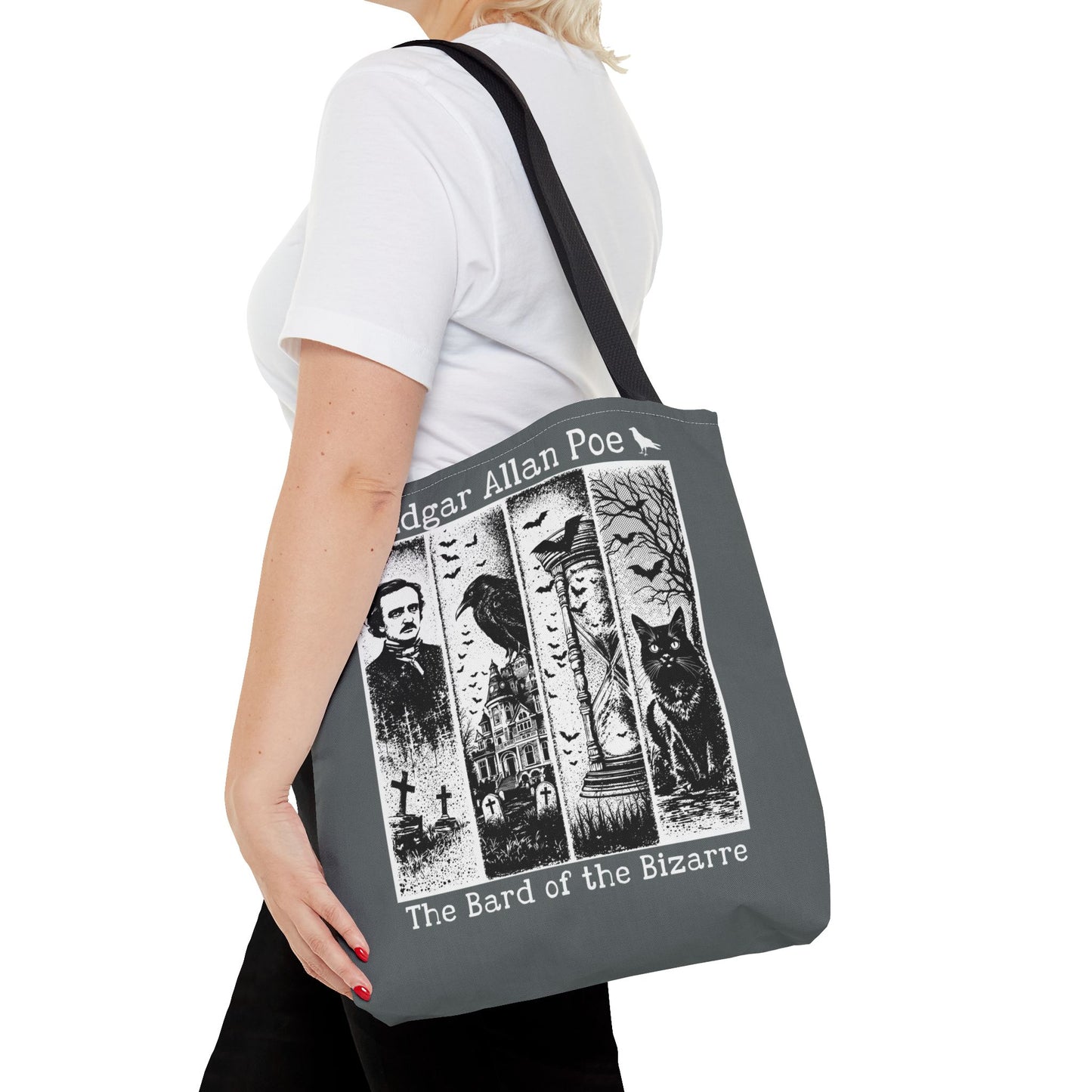 Edgar Allan Poe Tote Bag Gothic Literary Gift for Book Lover Dark Academia Macabre Accessory Halloween Tote Fall School Bag for Poetember Bags Printify