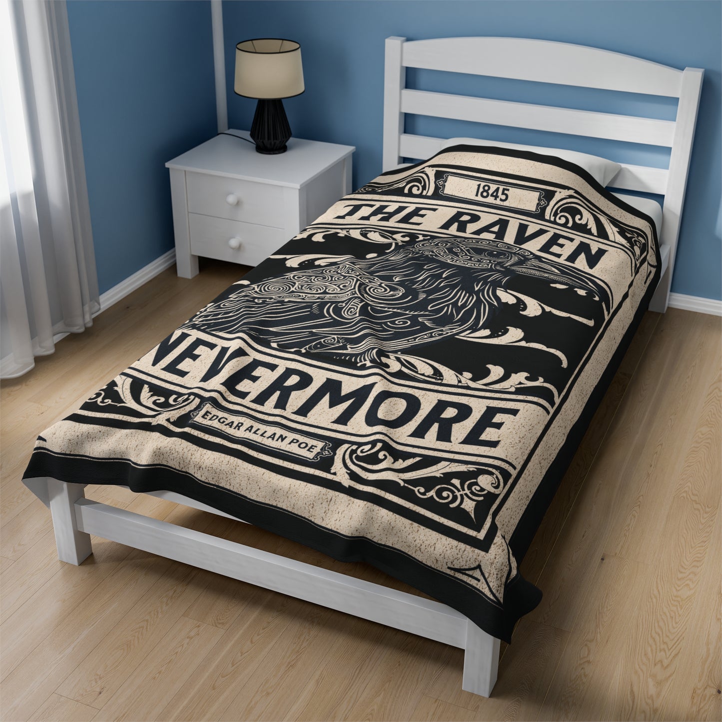 Edgar Allan Poe, Nevermore The Raven Throw Blanket, Book Lover Reading Blanket, Gothic Light, Dark Academia, Horror Movie Watching Blanket All Over Prints Printify
