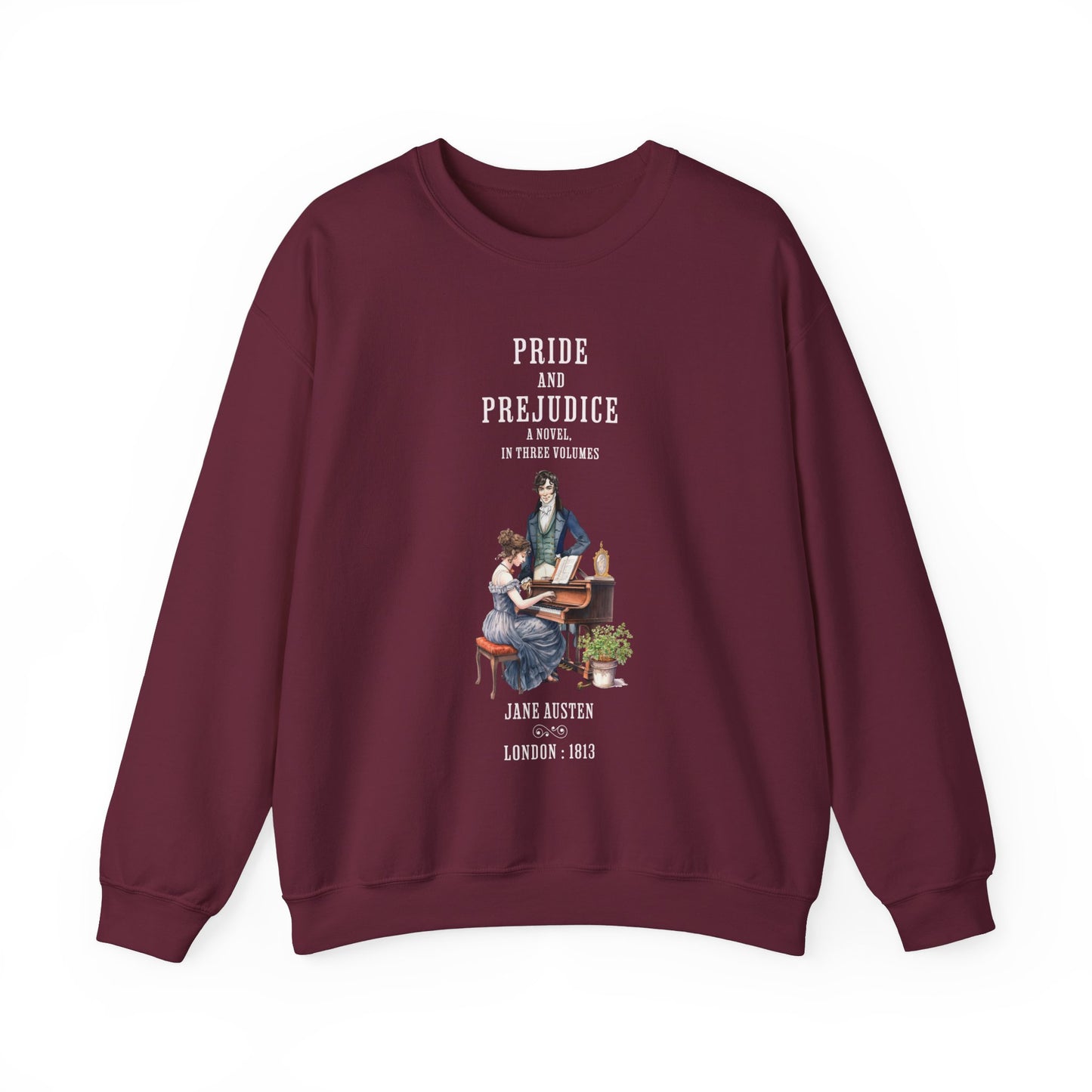 Jane Austen Sweatshirt, Pride & Prejudice Historical Romance Sweater, Bookish Literary Jane Austen Fan Art Gift for Her, Bookclub Shirt Sweatshirt Printify S Maroon