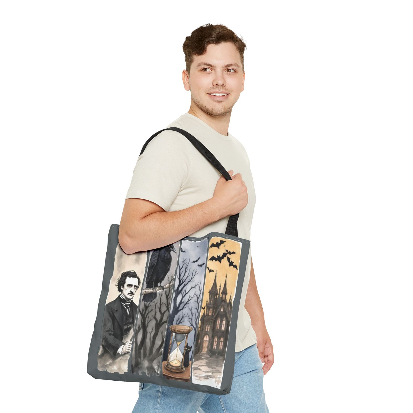 Edgar Allan Poe Tote Bag Gothic Literary Gift for Book Lover Dark Academia Macabre Accessory Halloween Tote Fall School Bag for Poetember Bags Printify