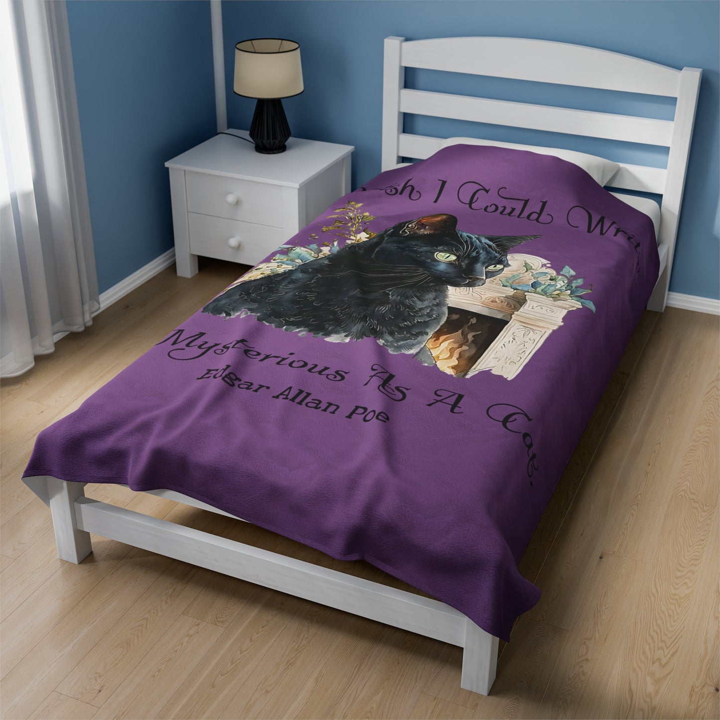 Edgar Allan Poe, The Black Cat Throw Blanket, Soft Book Lover Reading Blanket, Gothic Dark Academia, Horror Movie Watching Plush, Fairycore All Over Prints Printify